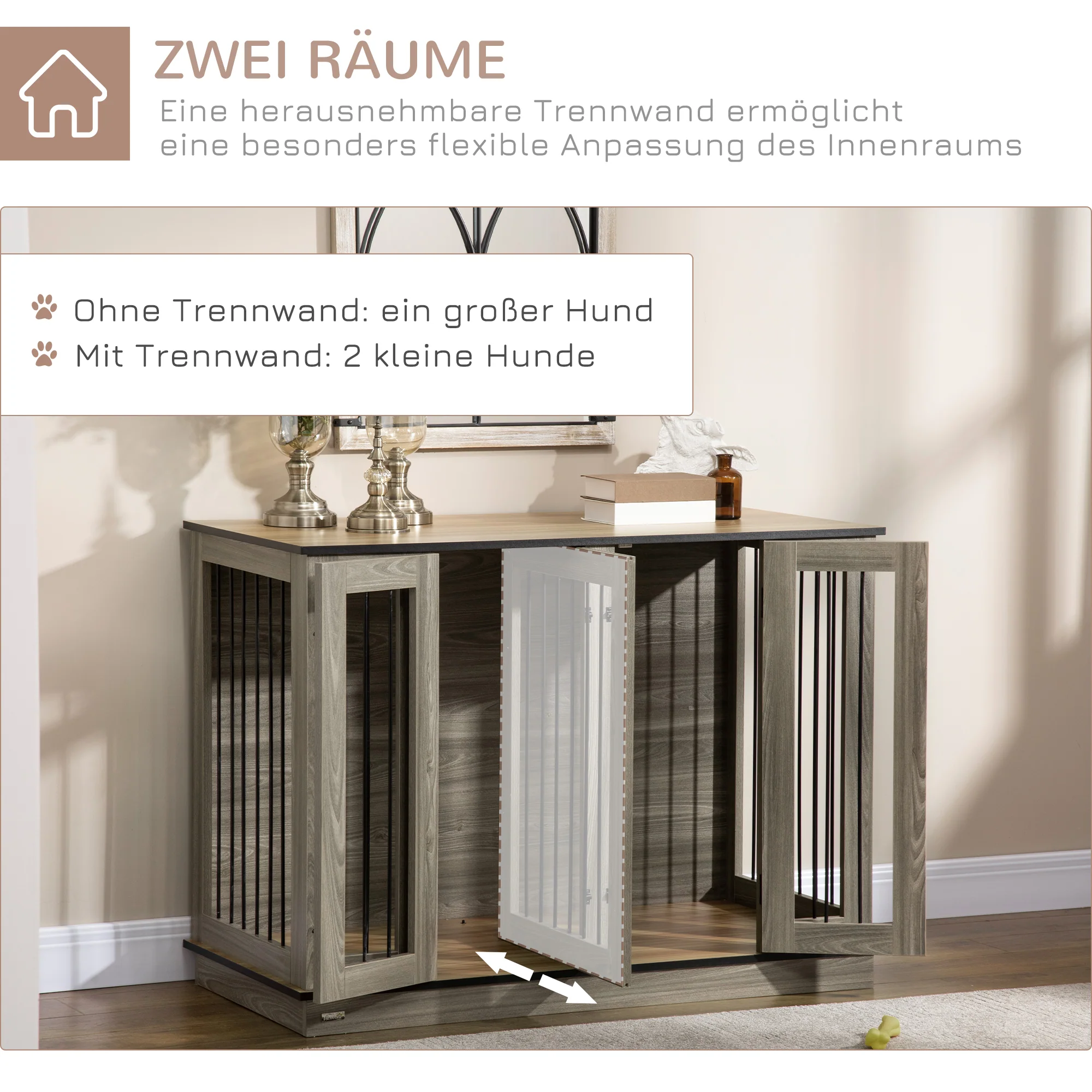 PawHut hondenkooi 2-in-1 ontwerp incl. uitneembare tussenwand