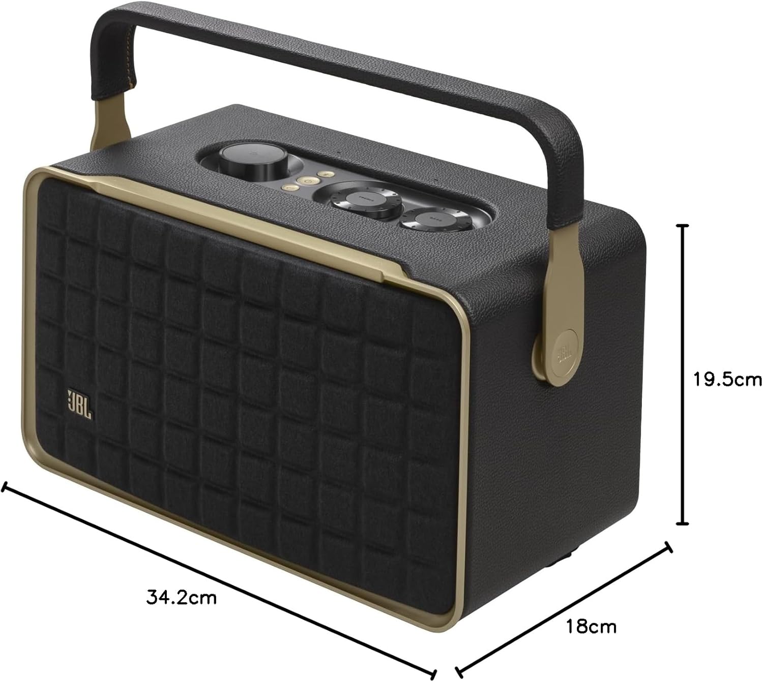 JBL Authentics 200 Smart Home Lautsprecher – 70er Jahre Retro-Design Bluetooth Box – Mit Quadrex Grill, Google Assistant, Alexa, AirPlay und JBL One App – Schwarz