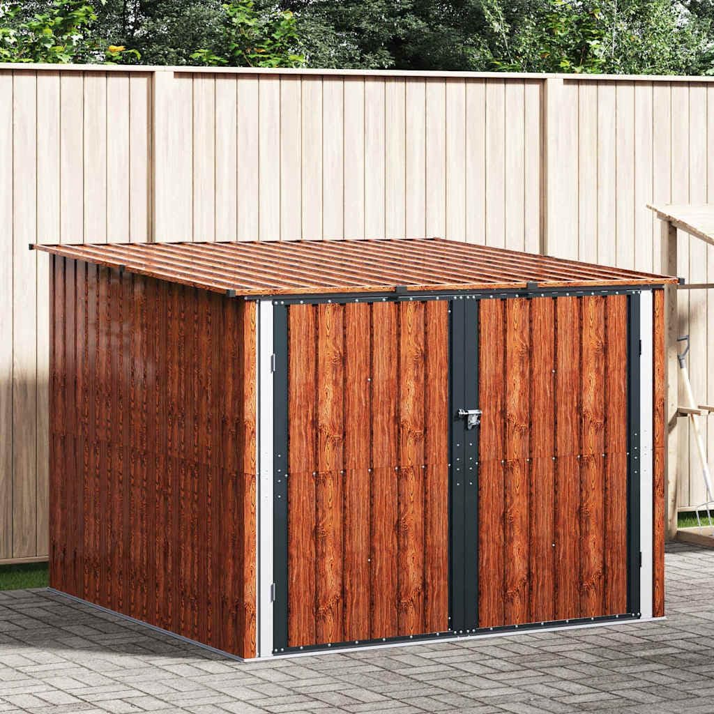 Fahrradschuppen 3 Stück Braun 215 x 206 x 157 cm Metall Gartenhaus Aufbewahrung Geräteschuppen Wetterfester Stauraum mit Sicherheitsschloss für Fahrräder und Zubehör