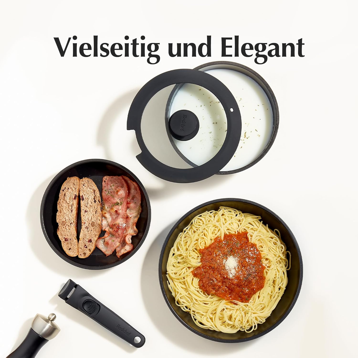 Redchef Topfsets Pfannenset 16-Teilig Antihaft-Keramik-Kochgeschirr-Set mit Abnehmbaren Griffen, Pfanne 20/26cm, Tiefe Bratpfanne 26cm, Topf 18/20cm, Stapelbar Topfset Für alle Herdarten, Ofenfest