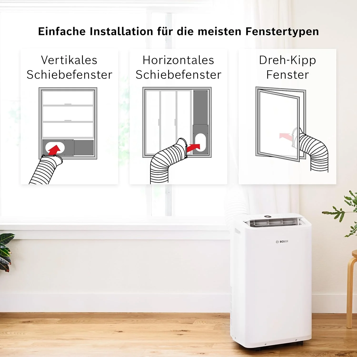 Bosch Cool 4000 Mobiele airconditioner - 3-in-1: Airconditioner, ontvochtiger, ventilator - 2,6 kW voor ruimtes tot 35 m2 - Met automatische modus, stille modus & slaapmodus
