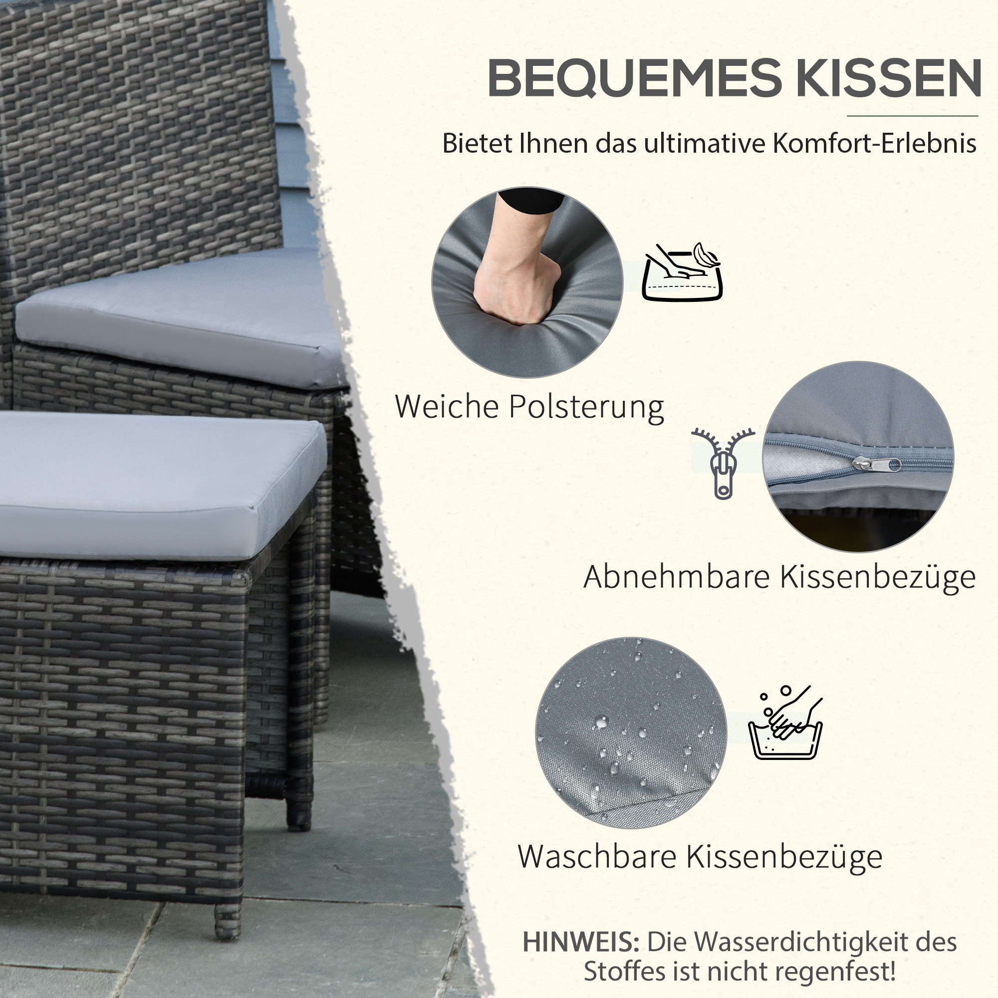 5 stuks Polyrattan tuinmeubelen rotan dining set tuinset grijs