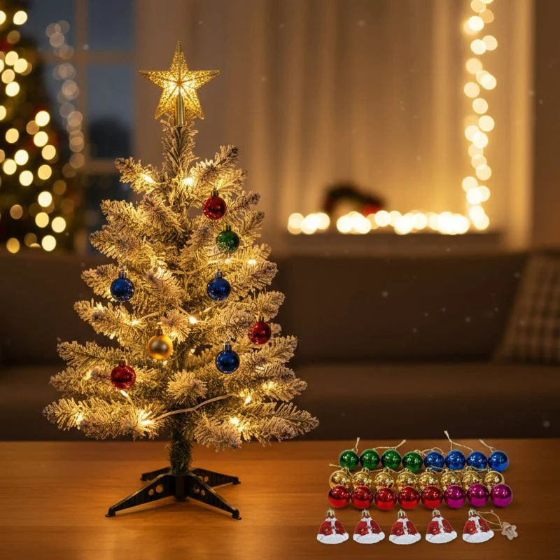 JOLLYBRIGHT – Vooraf gemaakte tafelkerstboom (60 cm) met compleet ornamentenpakket