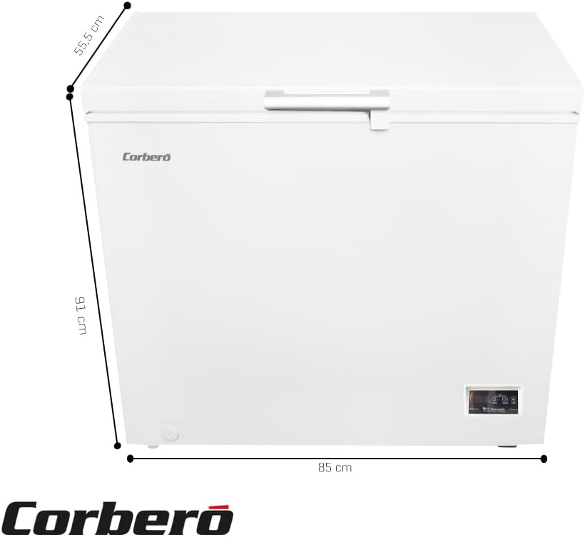 Corberó - Congelador Arcón | CCHH20024E | Capacidad 198L | Control Electrónico con Display | Luz LED | Tirador | 1 Cesta Interior | 2 Ruedas | 2 Patas Ajustables | 40 Db | Blanco