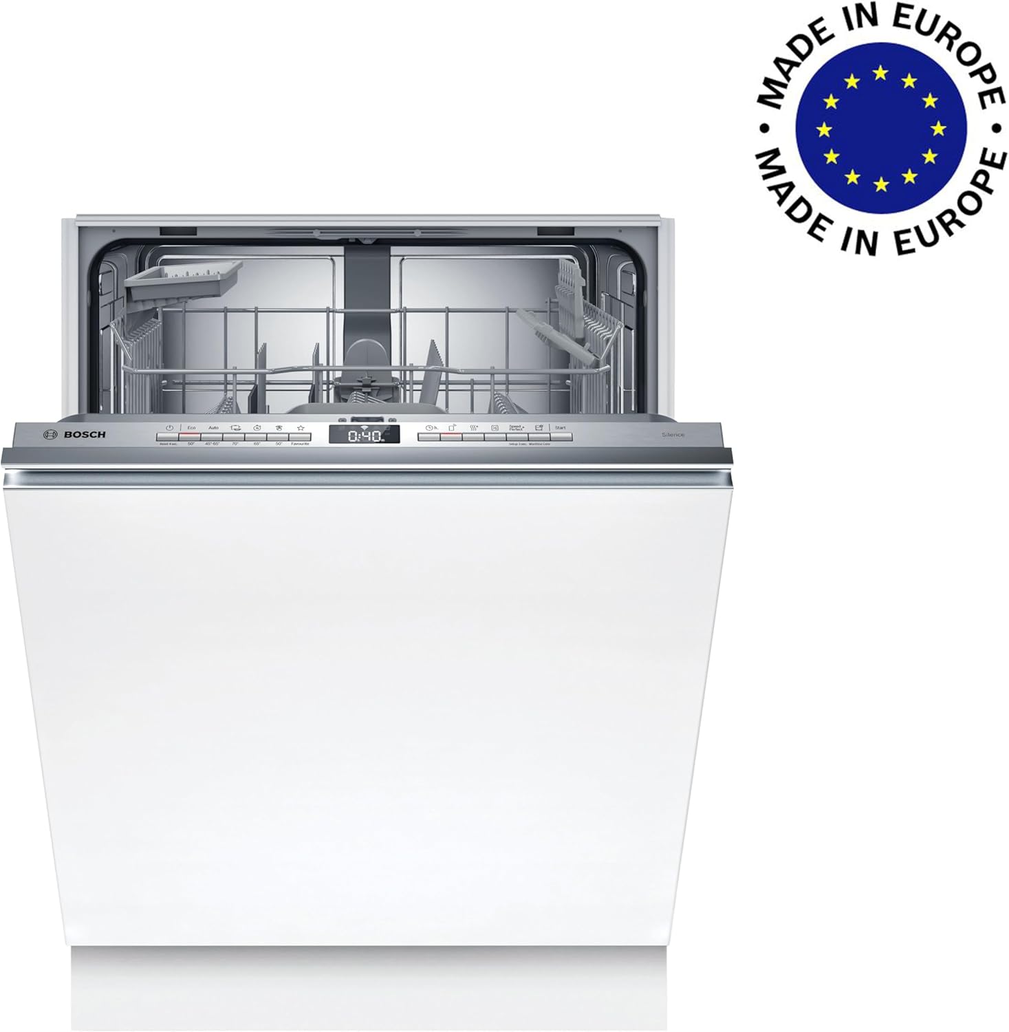 Bosch SMU4ETS08E, Serie 4, Smarter Unterbau-Geschirrspüler 60 cm, Besteckkorb, Spülmaschine mit Programmassistent, besonders Leise, höhenverstellbarer Oberkorb, Automatische Türöffnung, Edelstahl