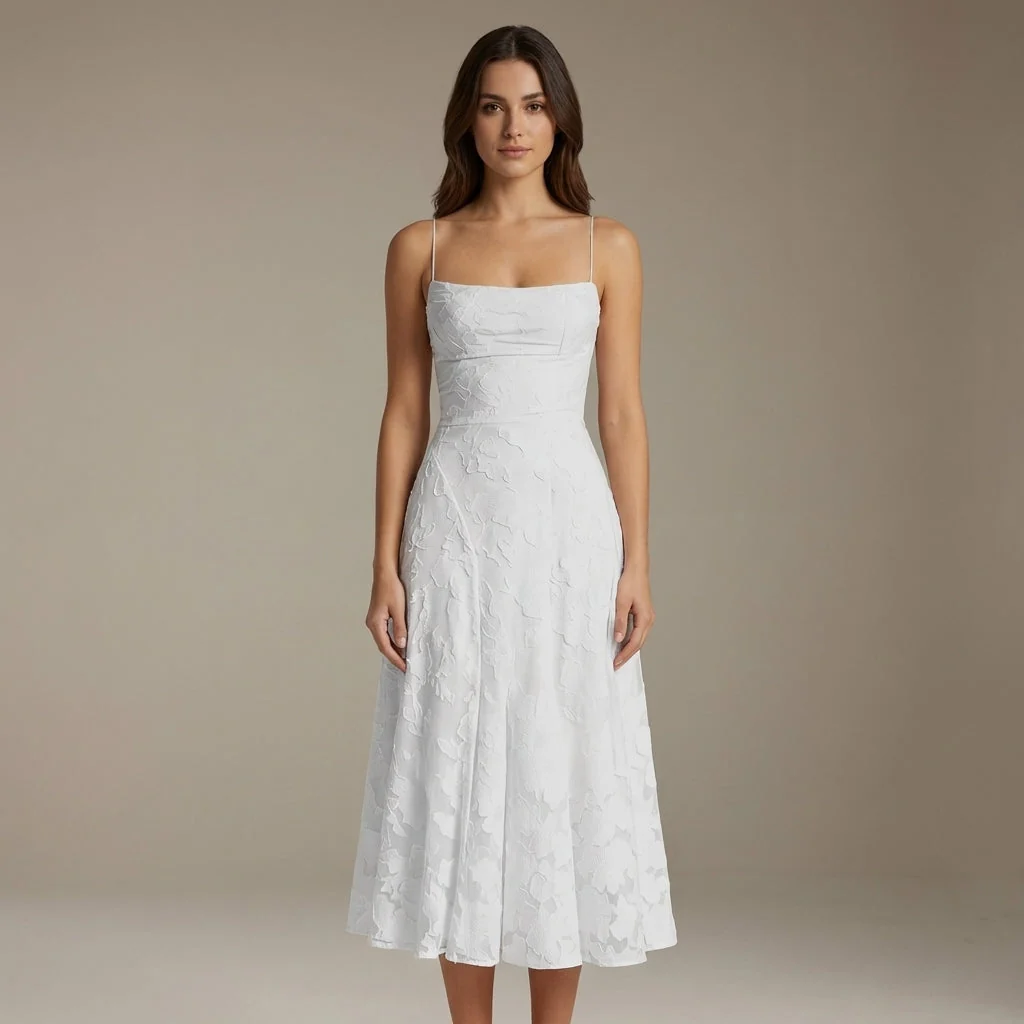 Ausgestelltes Midi-Sommerkleid mit Spaghettitr?gern und Kniel?nge