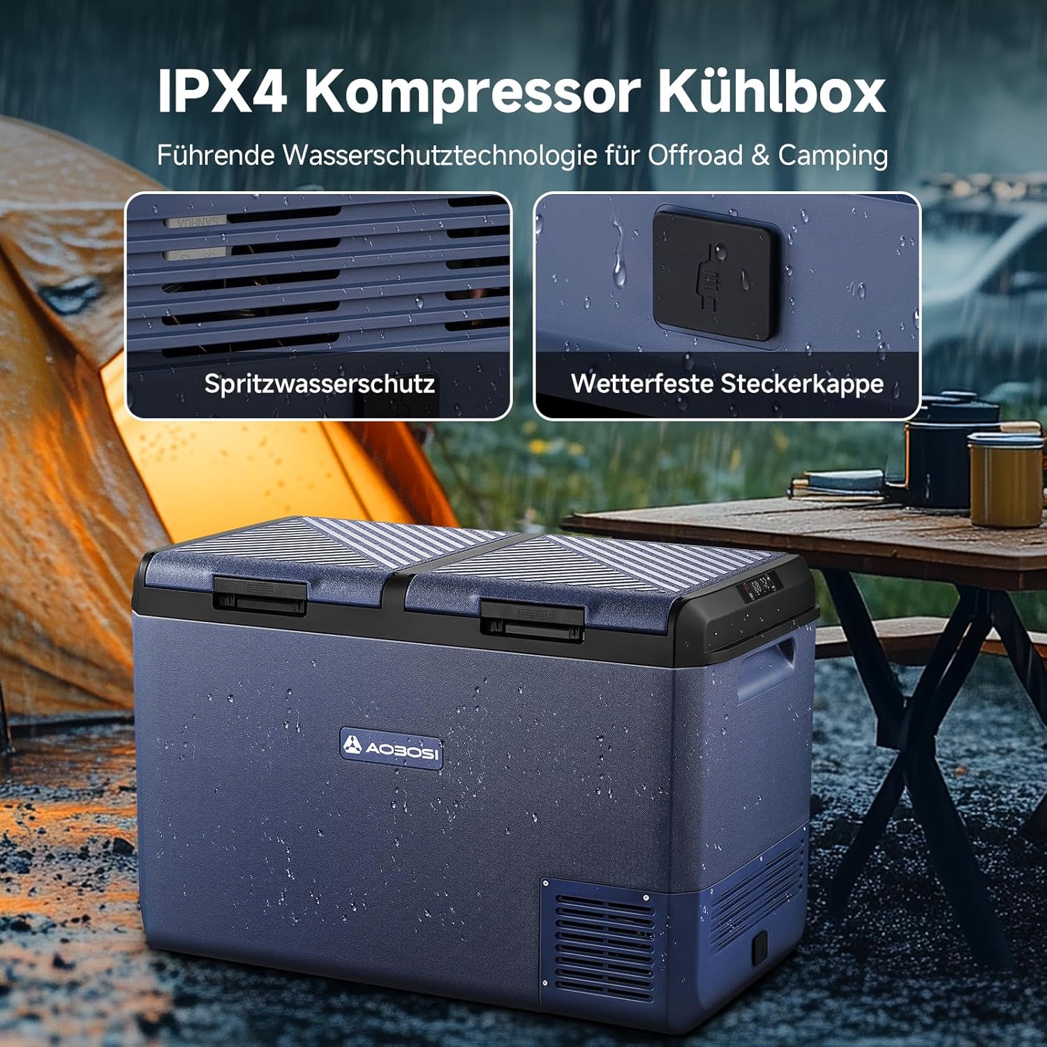 AAOBOSI Kompressor Kühlbox, 95L Kühlbox Kompressor Dual Zone mit APP Steuerung, IPX4 Wasserdicht, kühlbox 12V 230V, -20°C bis 20°C – Ideal für Auto, LKW, Boot, Camping, Fischen & Outdoor-Aktivitäten