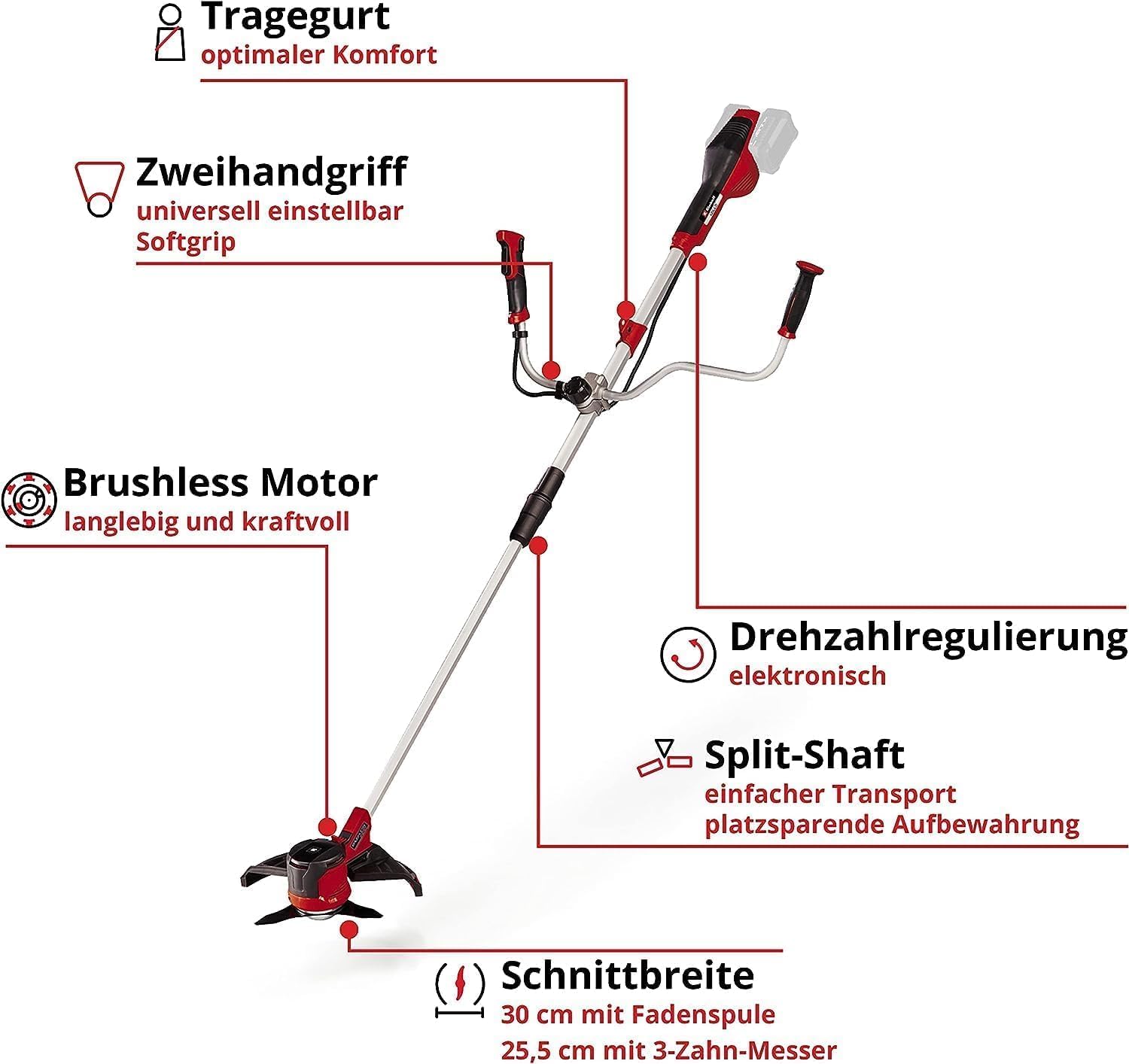 Einhell Akku-Sense Agillo 36/255 BL Power X-Change (Li-Ion, 2 x 18 V, Brushless Front-Motor, elektronische Drehzahlregulierung, Zweihandgriff, Split Shaft, ohne Akku und Ladegerät)