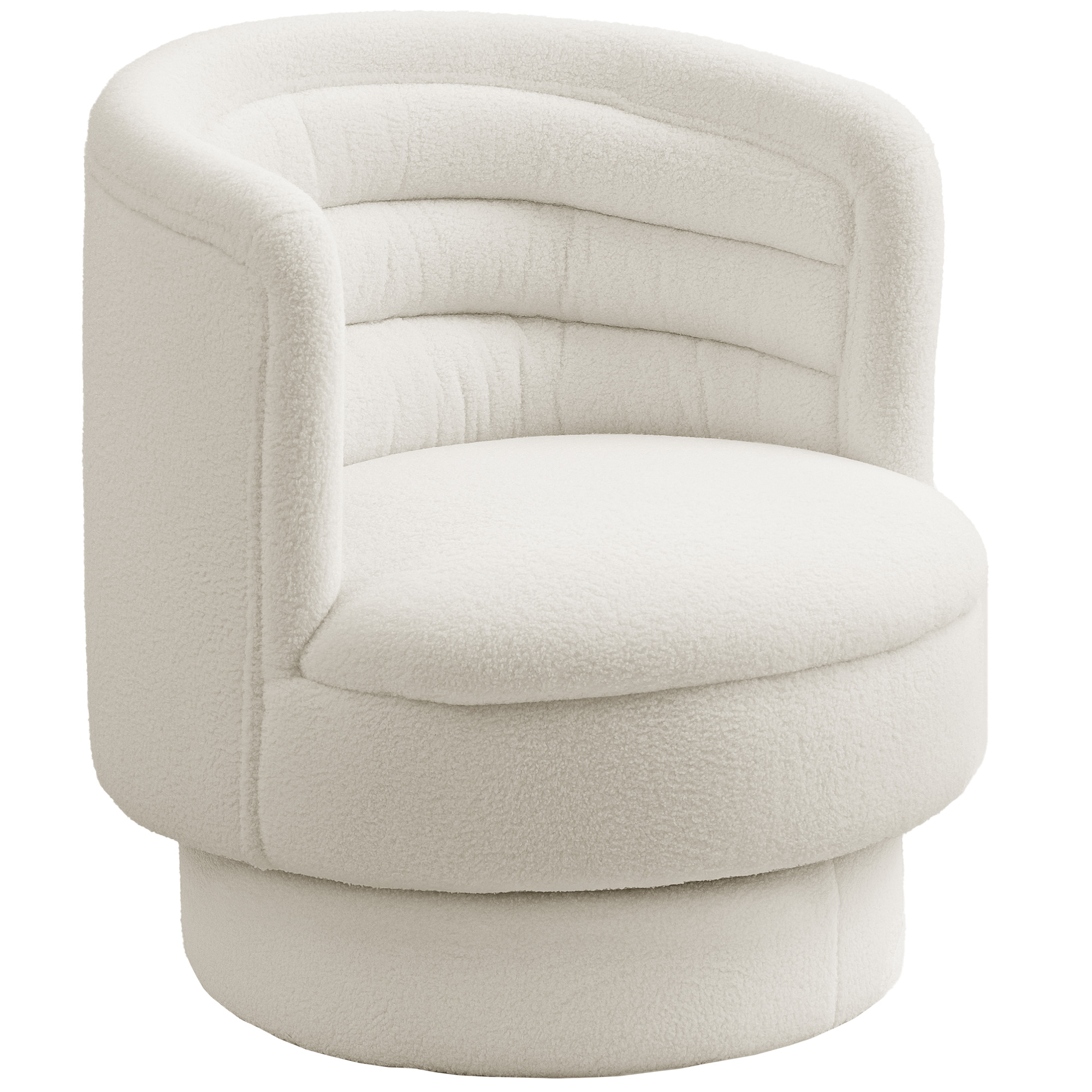 Draaibare Gestoffeerde Stoel, Moderne Loungestoel met Rubberhouten Frame, voor Woonkamer, Slaapkamer, Cr��mewit