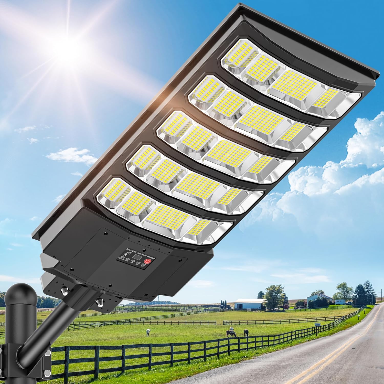 Solar-Straßenlaternen für den Außenbereich - 6500K Solarleuchten Außen IP66 wasserdicht, Weitwinkel Dämmerung bis Morgendämmerung, Bewegungsmelder & Fernbedienung