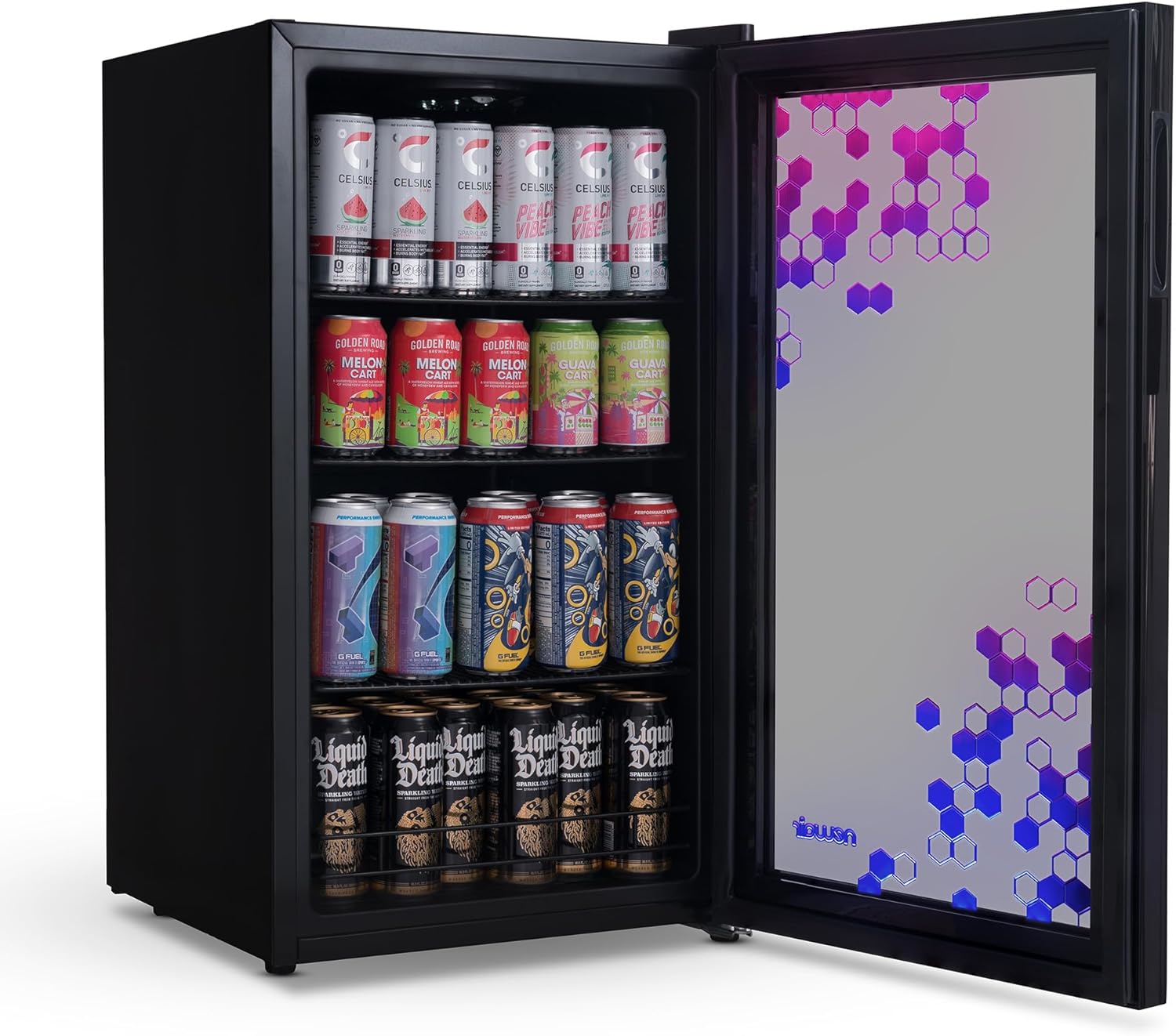 Getränkekühlschrank | Freistehender Kühlschrank für 126 Dosen mit Glastür mit Scharnier rechts | Mini-Getränkekühlschrank, perfekt für Bier, Wein, Limonade und kühlere Getränke