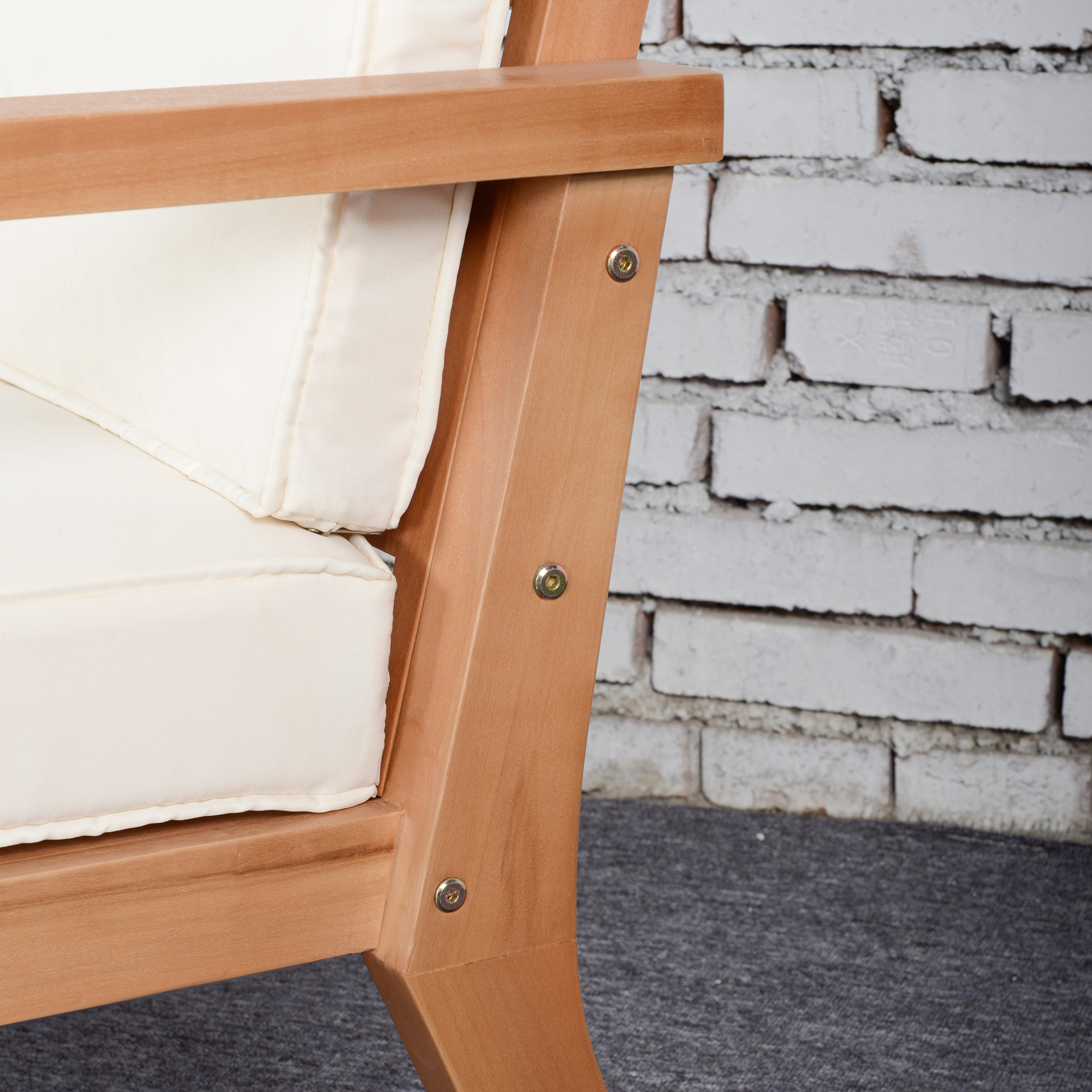 2 tuinstoelen van natuurlijk hout, met zitkussens, bruin+beige, 66 x 77,5 x 74,5 cm (per stoel)