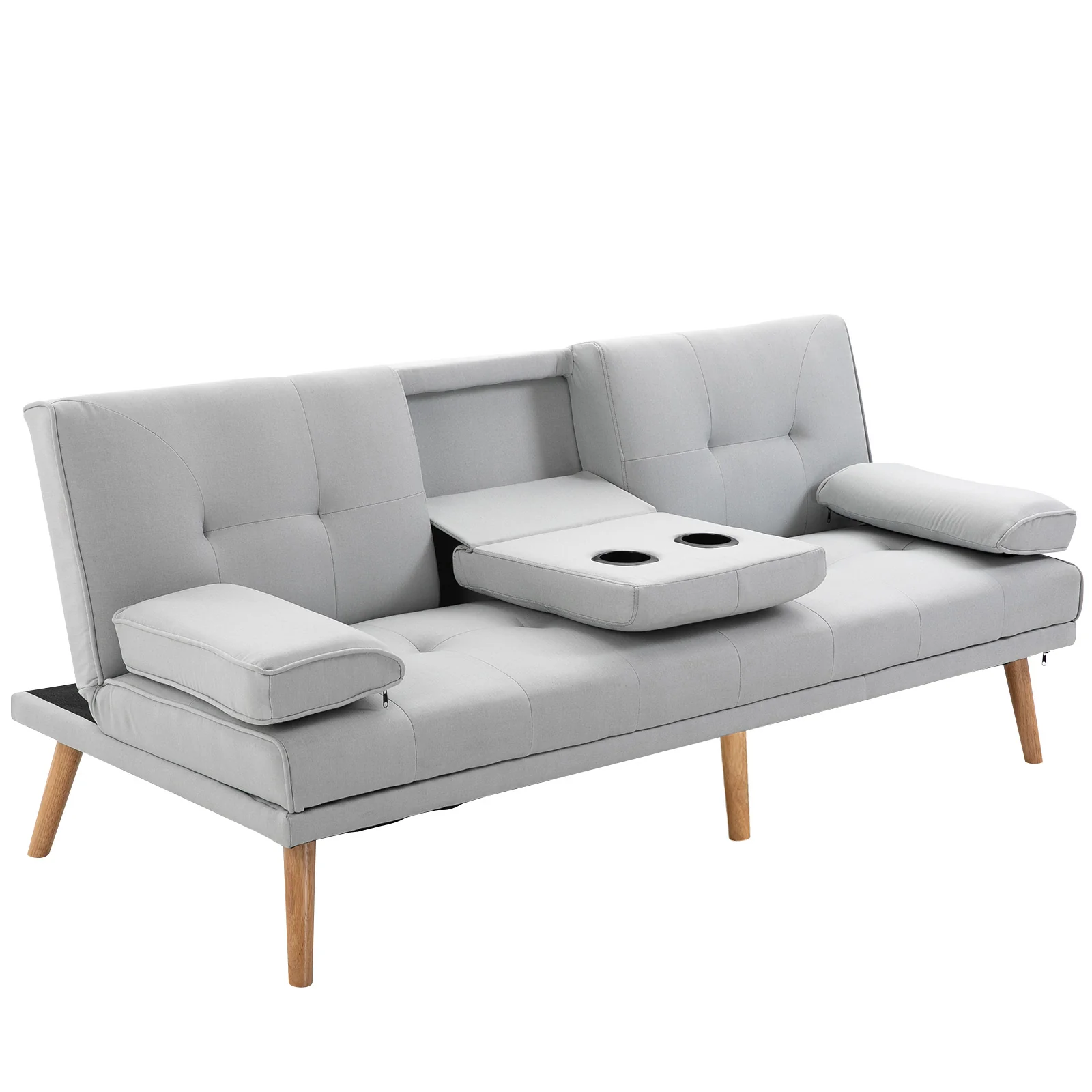 HOMCOM Schlafsofa 3-Sitzer mit verstellbarer Rückenlehne & Tisch hellgrau