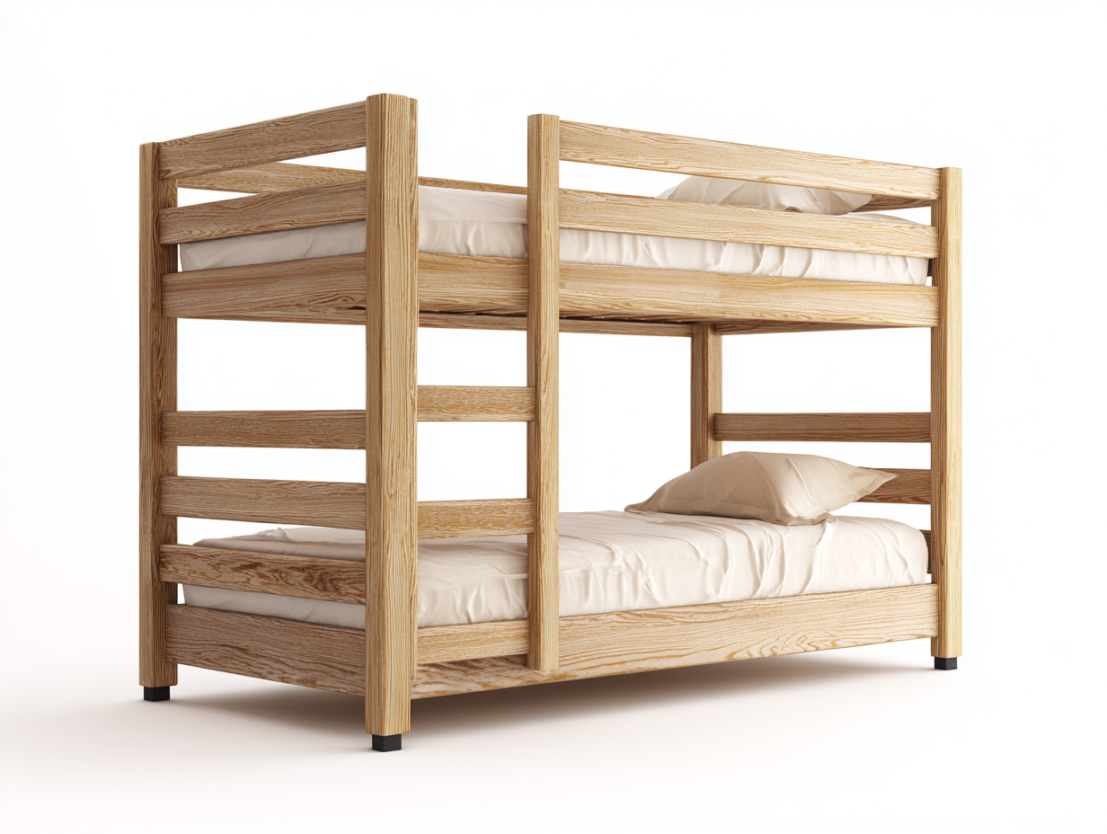 Etagenbetten-Massivholz-206 x 101 x 166 cm-Natur-Moderner Stil