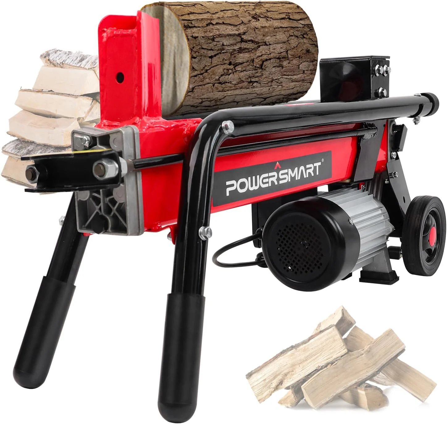 Electric Log Splitter 7-Ton - Efficient Wood Splitter with 3500 Motor Speed, 15 Amp, Horizontal Full Beam Design and Steel Wedge for Firewood & Kindling Cutting