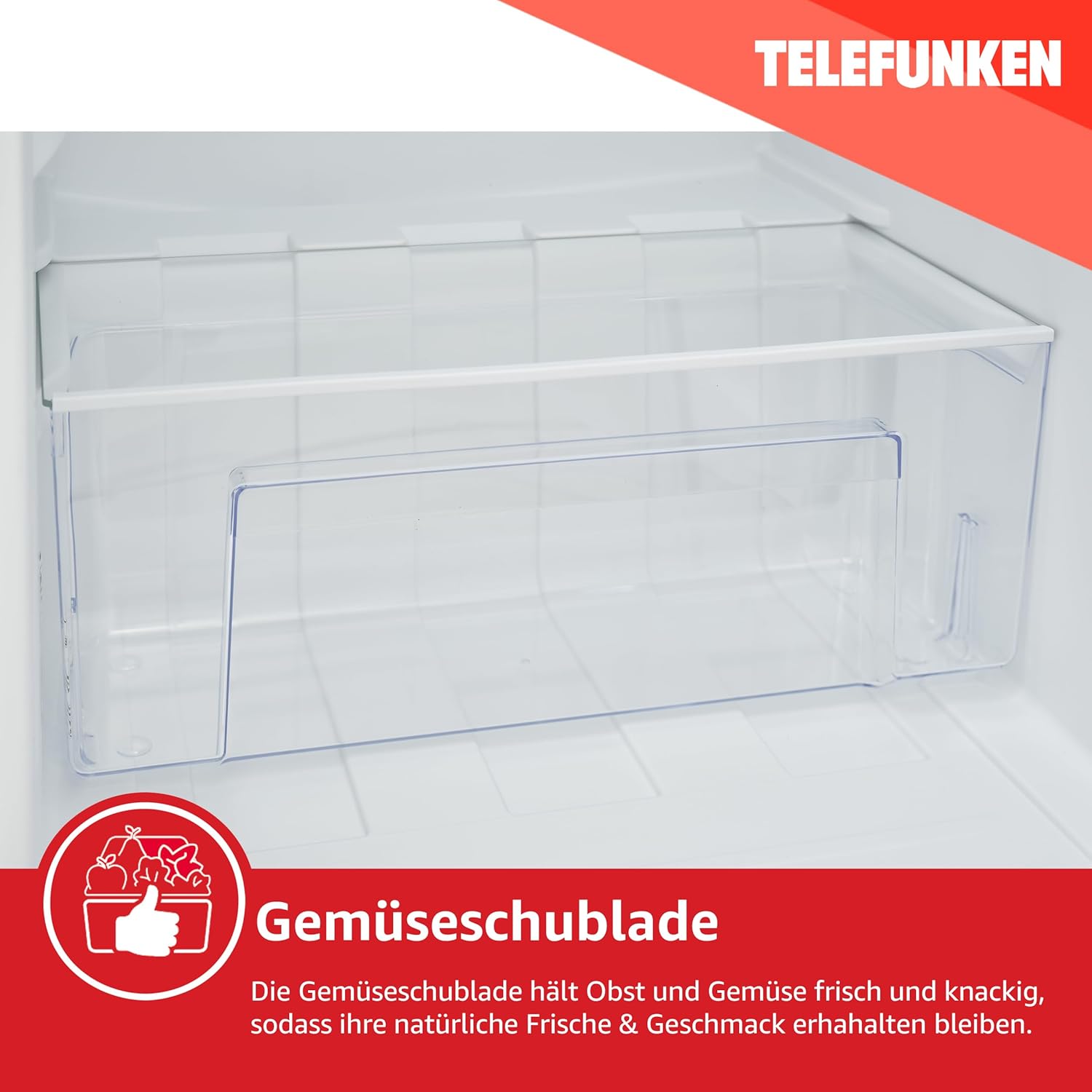 TELEFUNKEN Kühlschrank ohne Gefrierfach freistehend Standkühlschrank mit 135 Liter Nutzinhalt Kühlschrank klein mit Gemüsefach Vollraumkühlschrank Türanschlag wechselbar C-135-100-S silber