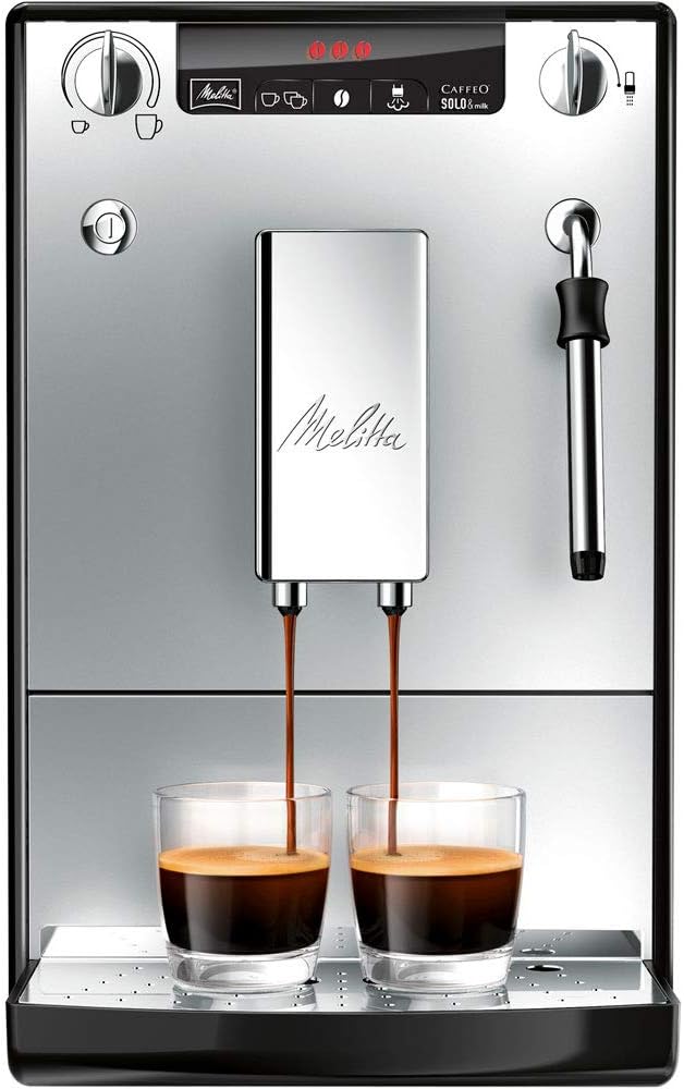 Melitta Solo & Milk - schlanker Kaffeevollautomat mit Milchaufschäumer, Kaffeemaschine mit abnehmbarem Wassertank, für z. B. Kaffee oder Cappuccino, silber