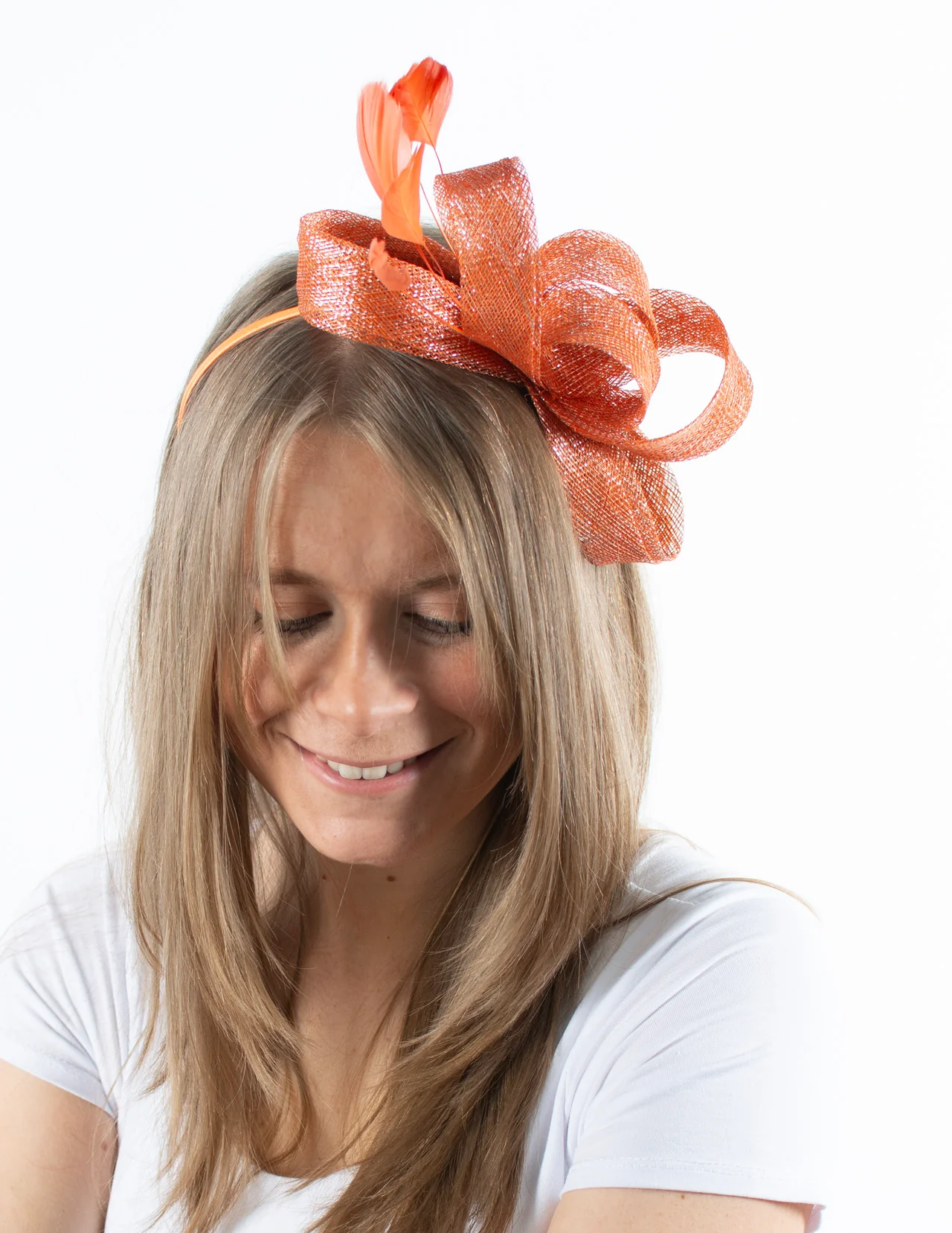 Fascinator | Feather Loop | Metallic Orange