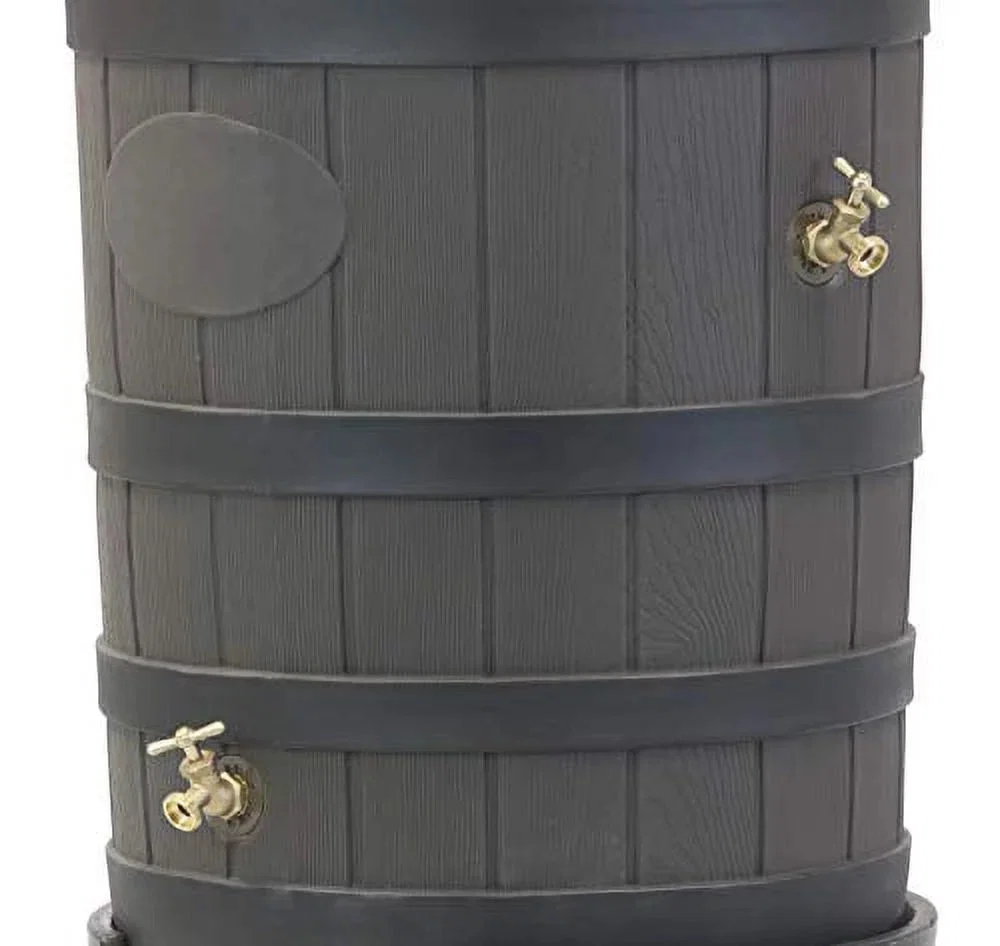 50-Gallon Outdoor Rain Barrel with Wood-Look Finish
