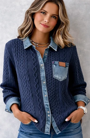 Schickes Strickhemd mit Denim-Details