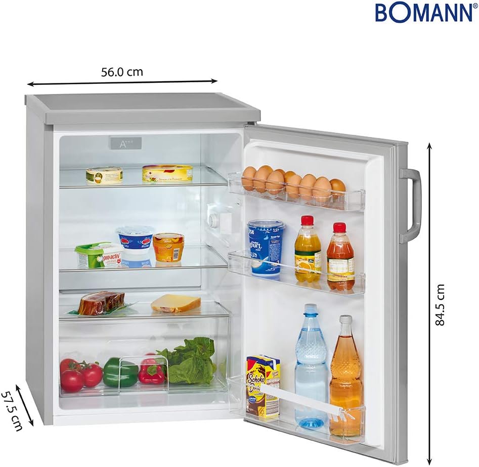 Bomann® Kühlschrank ohne Gefrierfach | Energieklasse D | 85cm | leise 39dB | 3 Ablagen | Türanschlag wechselbar | 133L | Kühlschrank klein mit Gemüsefach | Standardkühlschrank | VS 2195.1 inox