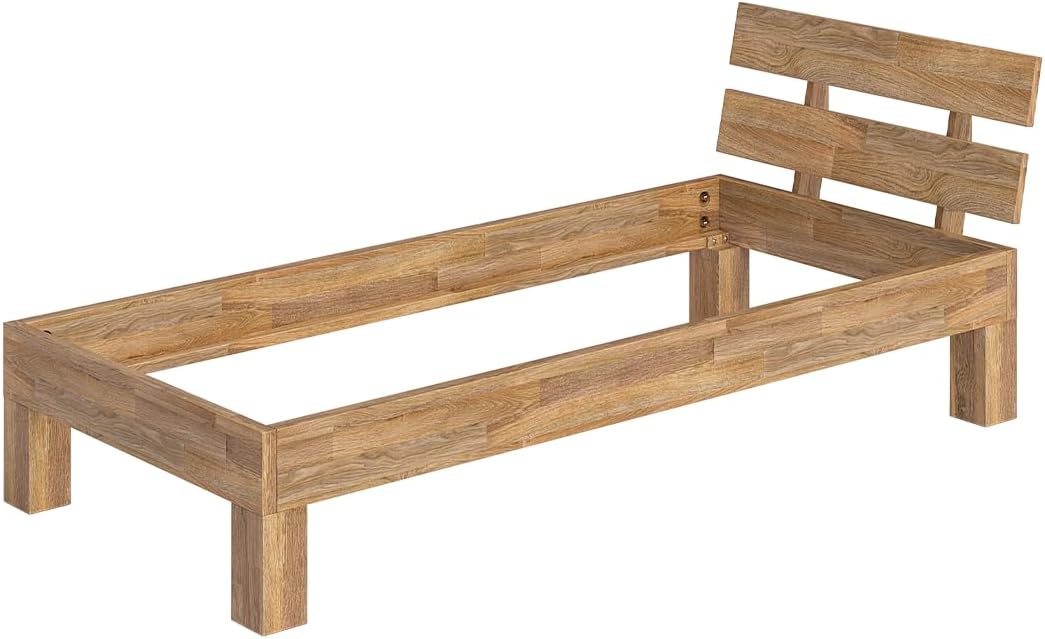 skølm Floki Massivholzbett 90x200 cm aus Eiche - hochwertiges Bettgestell - Bettrahmen mit Bettkopf - Holzbett in Natur geölt - Einzelbett 90x200 cm - Futonbett