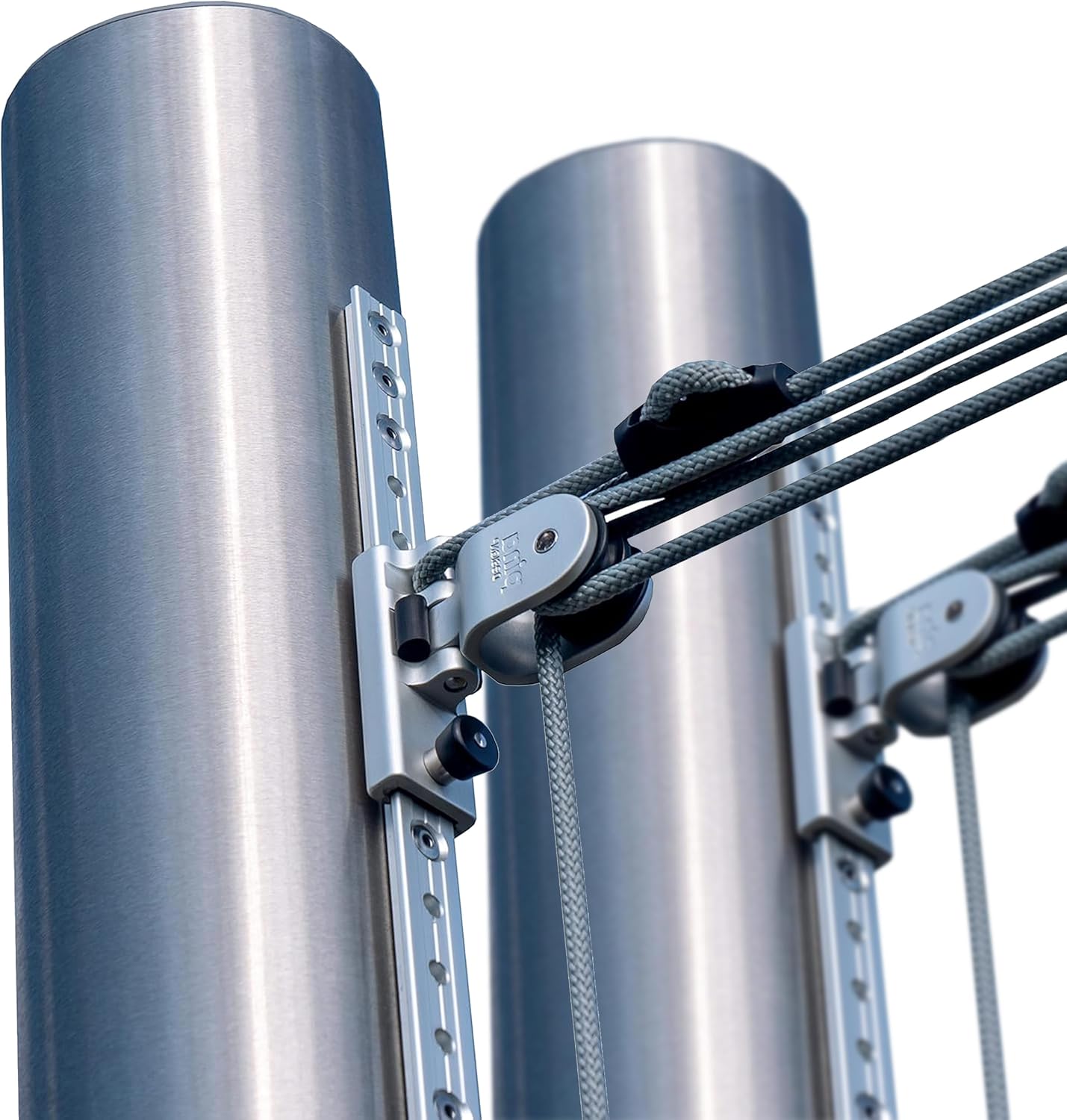Sonnensegel Pfosten Set - ø101,6mm, höhenverstellbar 3m, aus V2A Edelstahl inkl. Zubehör - 4-Fach Flaschenzug-Set & 0,75m Bodenhülse | Befestigung für sehr große Segel (2er Set)