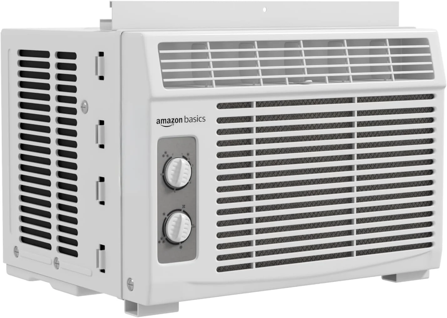 Amazon Basics 5000-BTU Window Air Conditioner with Quiet Operation. Up to 150 Sqf. Cool and Fan Functions. Washable Filter. Adjustable Window Kit. Intuitive Mechanical Controls. for Small Room. White