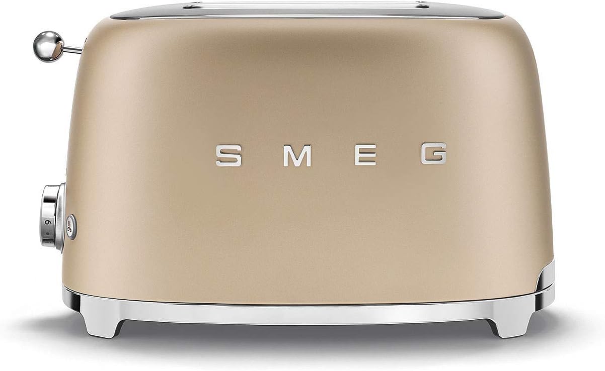 Smeg, 2x2 TSF01CREU -Toaster, 2 Schlitze für 2 Scheiben, 6 Vergoldungsniveaus, Heizfunktion, Abtau- und Bagel- Funktion, Sammelschublade, 950W, Creme