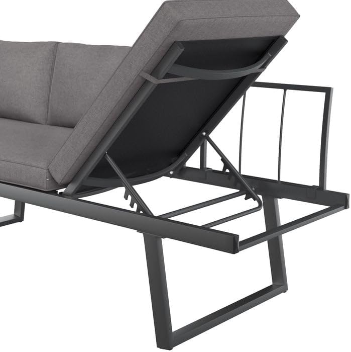 OUTLIV. Diningsofa Lucca Aluminium Olefin Anthrazit Dunkelgrau wasserabweisend 3-Sitzer mit Kissen 200x71x86 cm