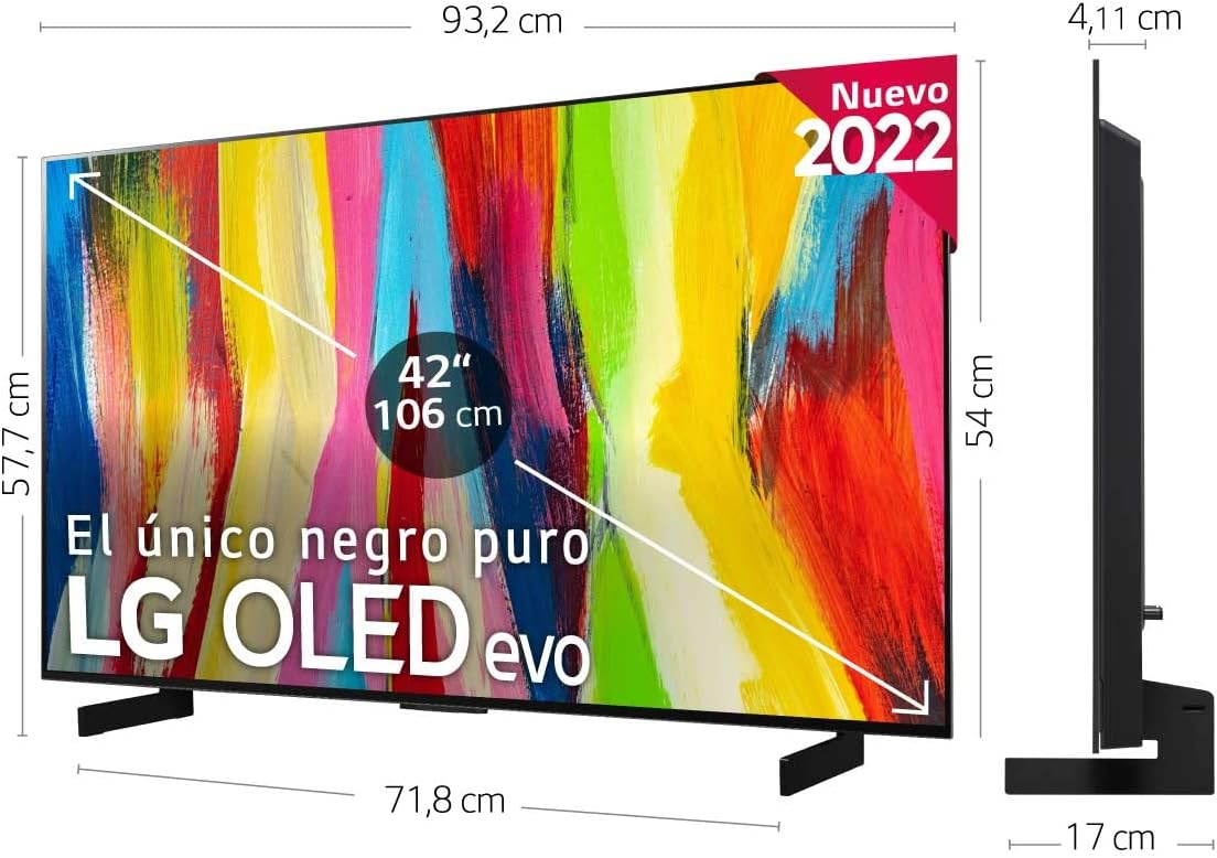 LG OLED42C24LA - Smart TV webOS22 42 pulgadas (106 cm) 4K OLED evo, Procesador Inteligente Potencia a9 Gen 5 IA, compatible formatos HDR, HDR Dolby Vision y Dolby Atmos, para Gaming