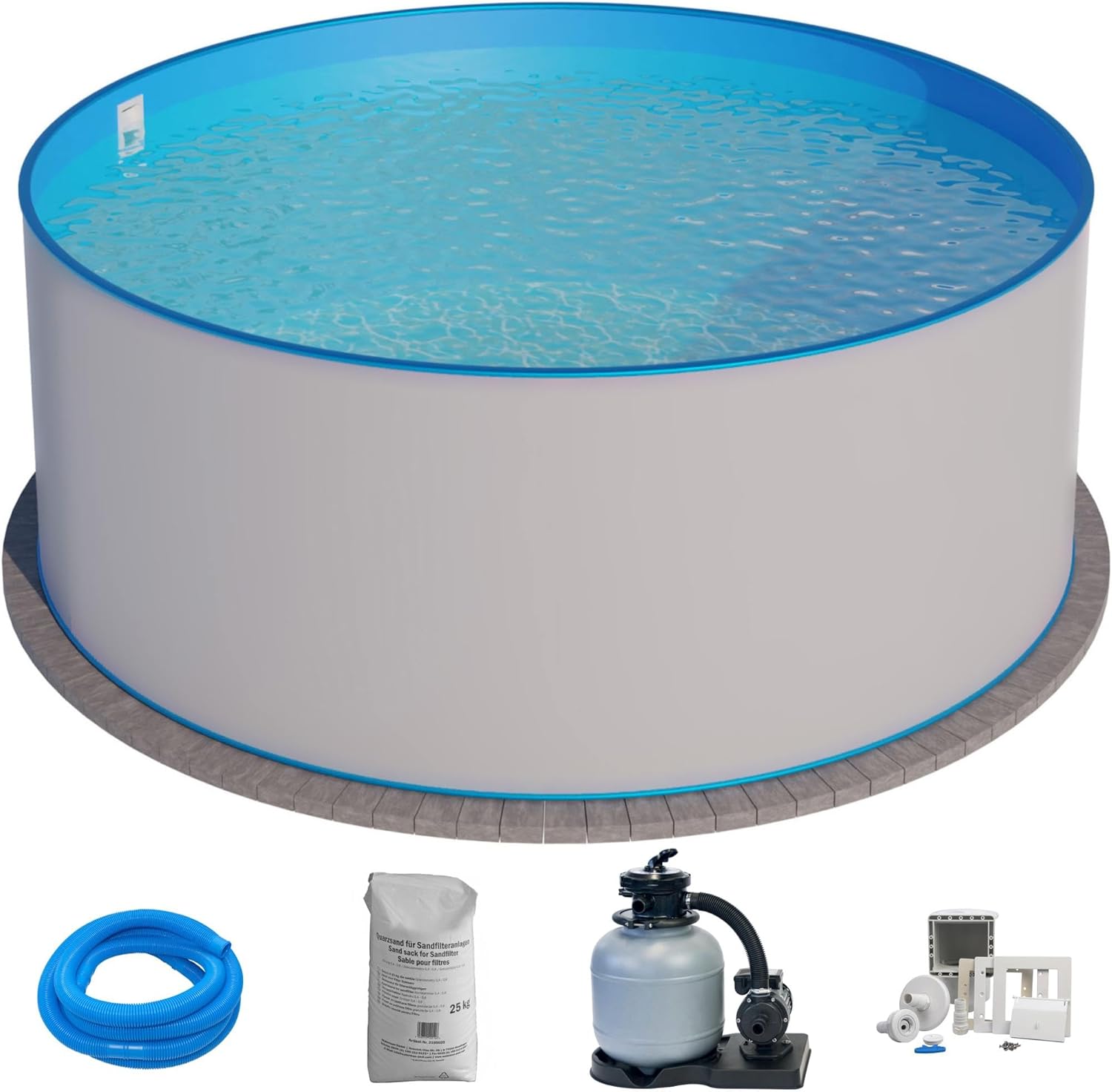 Planet Pool Stahlwandpool Set rund Bologna 200x120 cm, Stahl 0,6 mm weiß, Folie 0,6 mm blau, Einhängebiese