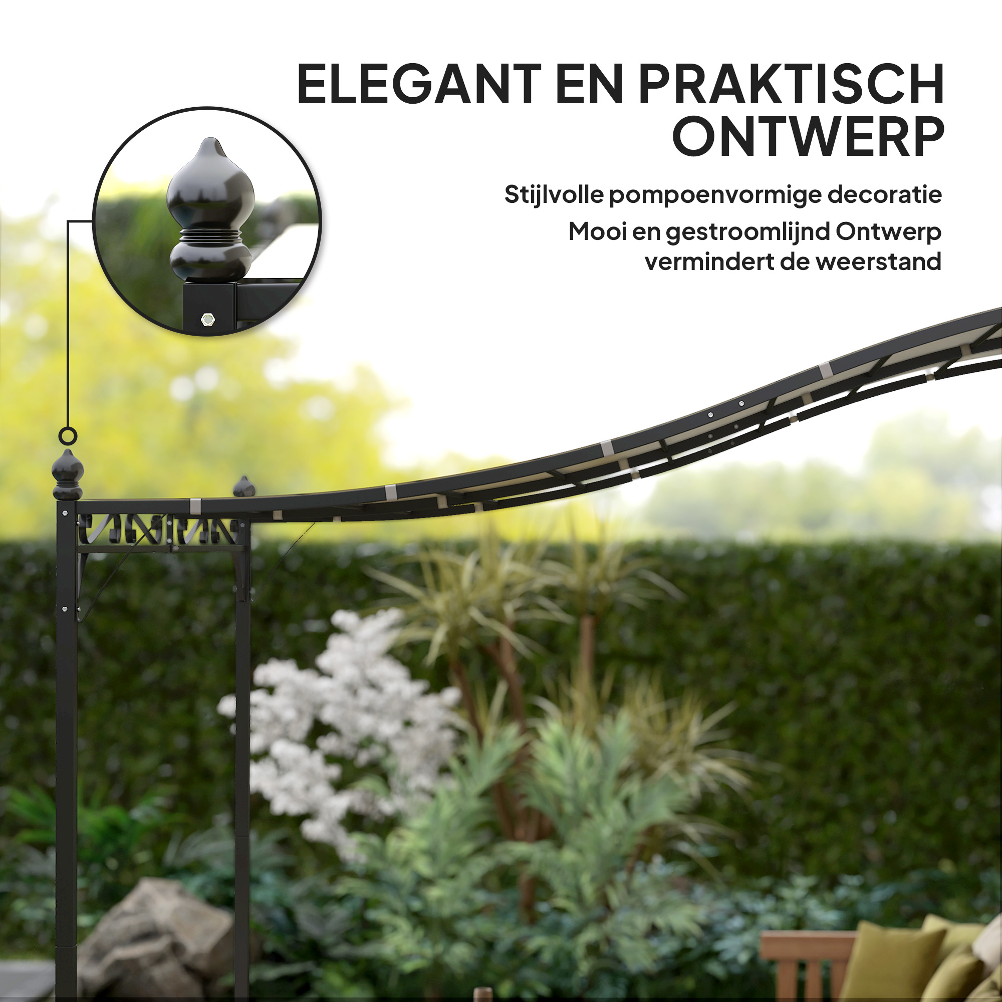 Outsunny 2,5 x 3 m Pergola, Wandgemonteerde Tuinpaviljoen, waterbestendig, Metalen frame, Afvoergaten, Schaduwdak, Crèmewit