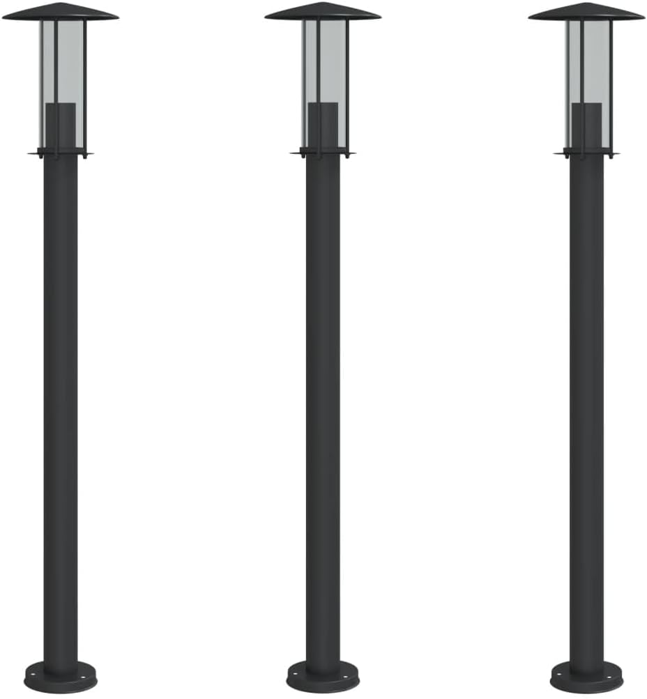 Wegeleuchten 3 Stück Schwarz 100 cm Edelstahl IP44 Wetterfeste Außenbeleuchtung mit Diffusor für Garten Einfahrt Veranda Pollerleuchte Stehleuchte