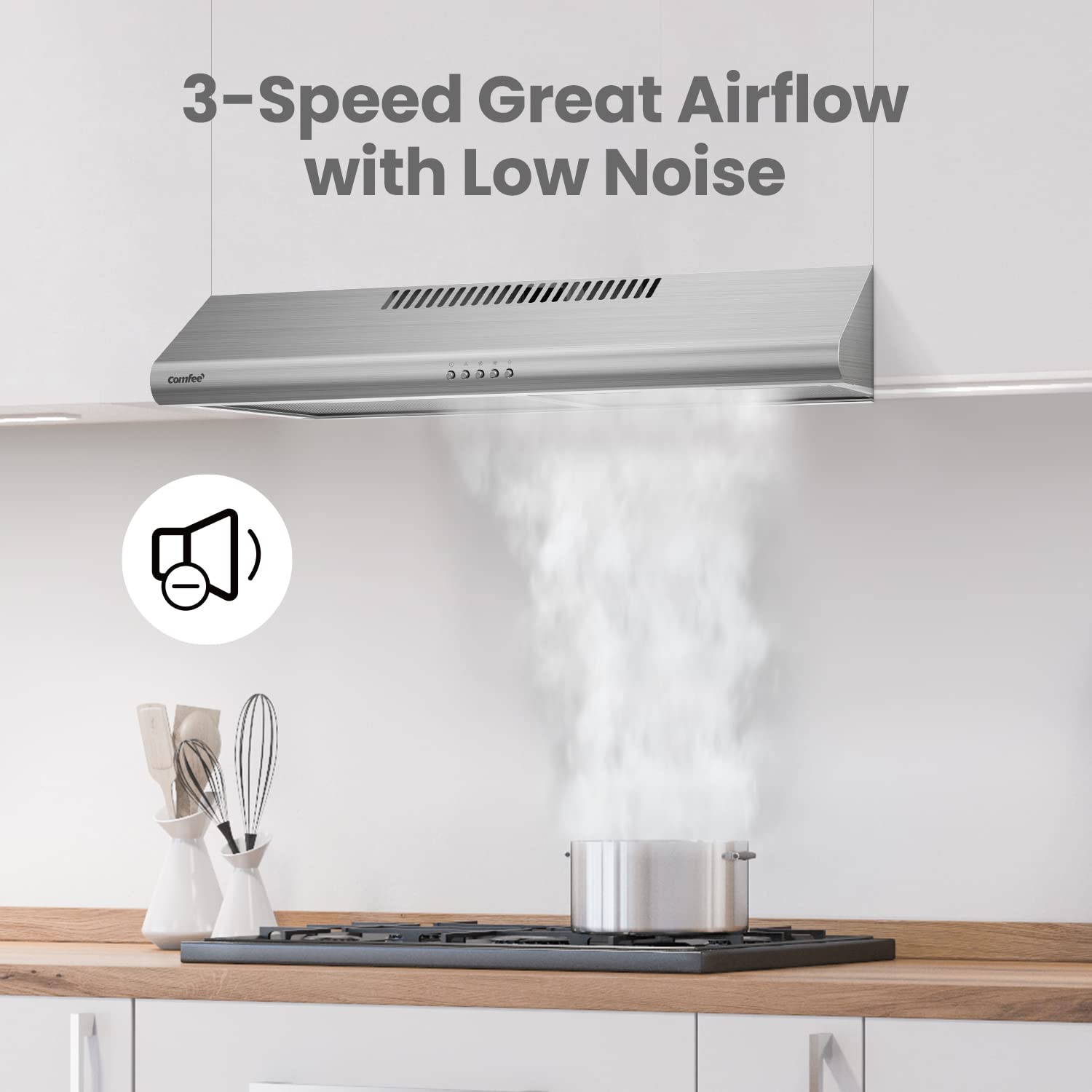 Comfee 30-Inch Onderbouw Afzuigkap �C Recirculatie-/Aanzuigmodus mogelijk, slank design, duurzaam roestvrij staal, herbruikbaar filter