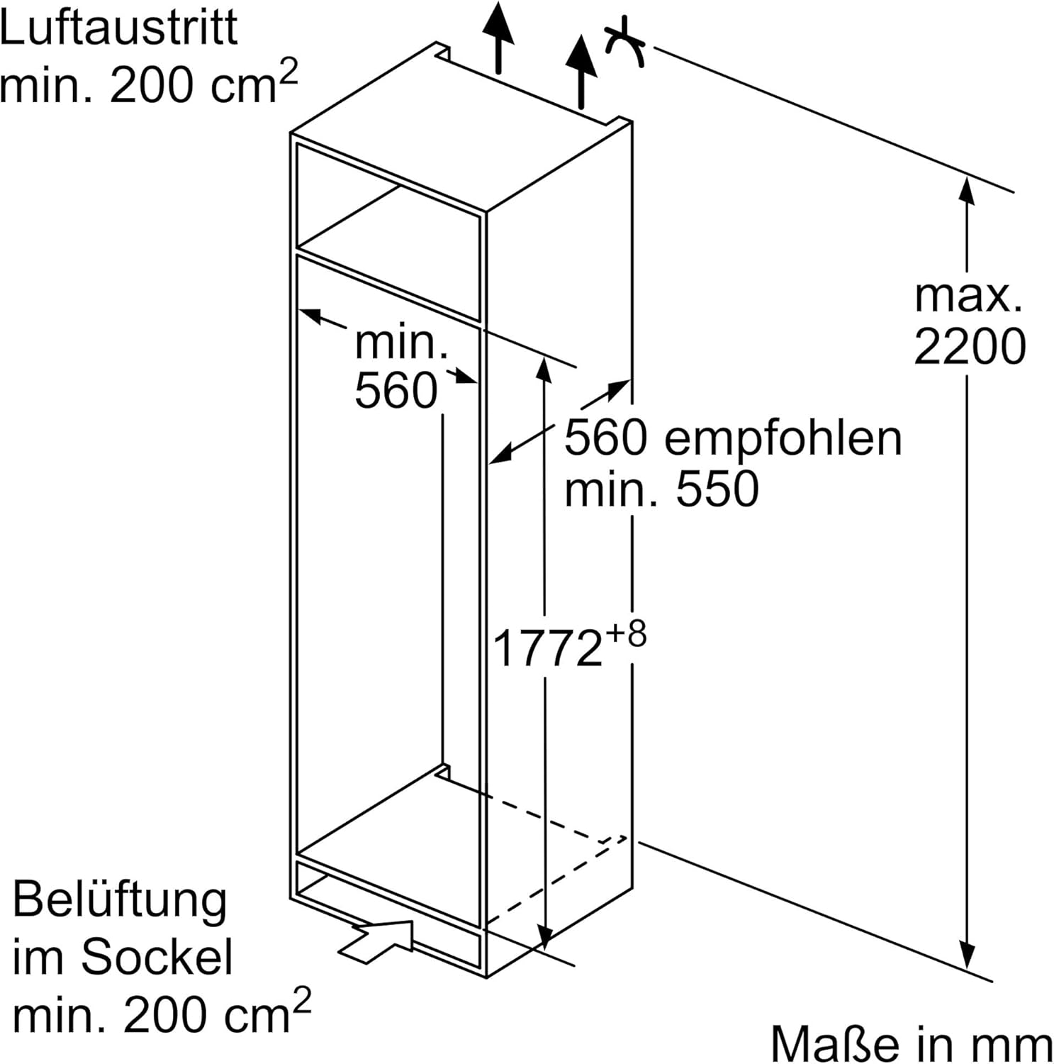 Siemens KI82LADD0 iQ500, Einbau-Kühlschrank mit Gefrierfach, 177,5 x 56 cm Nische, 246 L Kühlen & 34 L Gefrieren, Made in Germany, hyperFresh für längere Frische, schnell Kühlen, Leise, Flachscharnier