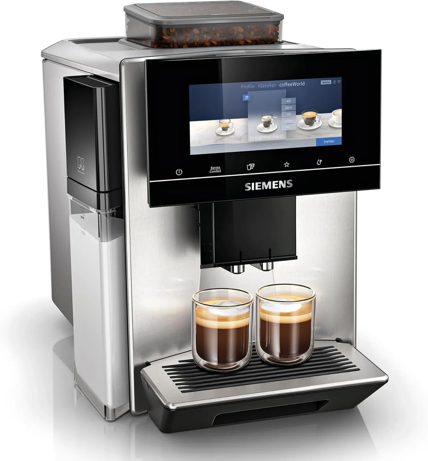 Siemens Kaffeevollautomat EQ900 TQ903D03, App-Steuerung, intuitives Full-Touch-Display, Barista-Modus, AromaBoost, Ger?uschreduzierung, Premiummahlwerk, automatische Dampfreinigung, 1500 W, edelstahl