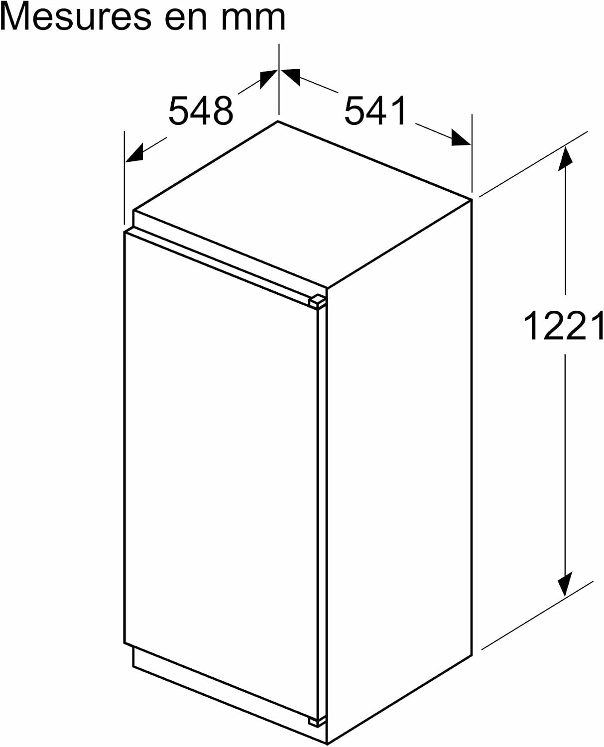 Bosch KIR41NSE0 Série 2 - Réfrigérateur, encastrable, CoolAirflow | 122,1 x 54,1 cm, 204 L, Home Connect, éclairage LED, Fonction Super réfrigération, Noise Class B (30-35 dB)