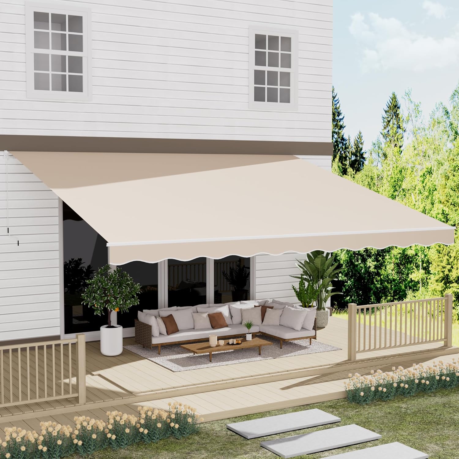 13' x 10' Awning for Patio. Sunsetter Retractable Awning Waterproof Cover Outdoor Patio Canopy. Sun Shade with Manual Crank Handle. Porch Shades for Outdoor. House. Deck. Dark Gray
