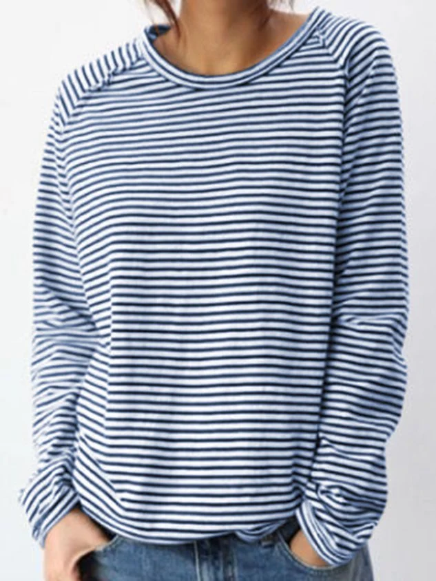 Gestreiftes Longsleeve Damen | Bequemes Langarmshirt mit Rundhals | Locker sitzendes Sweatshirt im maritimen Streifen-Look