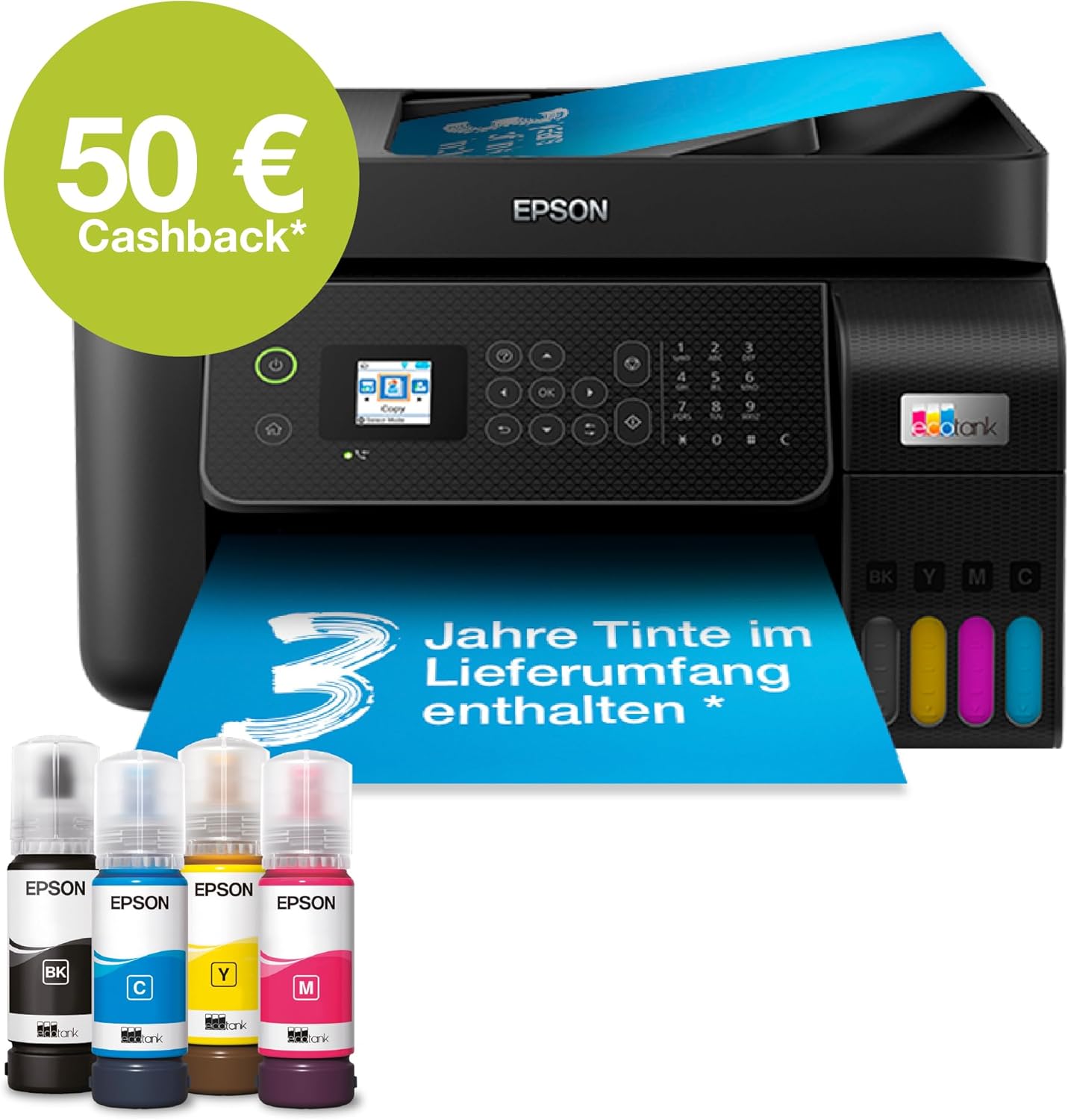 EcoTank ET-4800 Tintentankdrucker | für Zuhause & kleine Büros | WLAN & Ethernet| A4 | Drucken, Kopieren, Scannen, Faxen | 3.7cm LCD-Display Bildschirm | ADF | inkl. Tinte für bis zu 3 Jahre