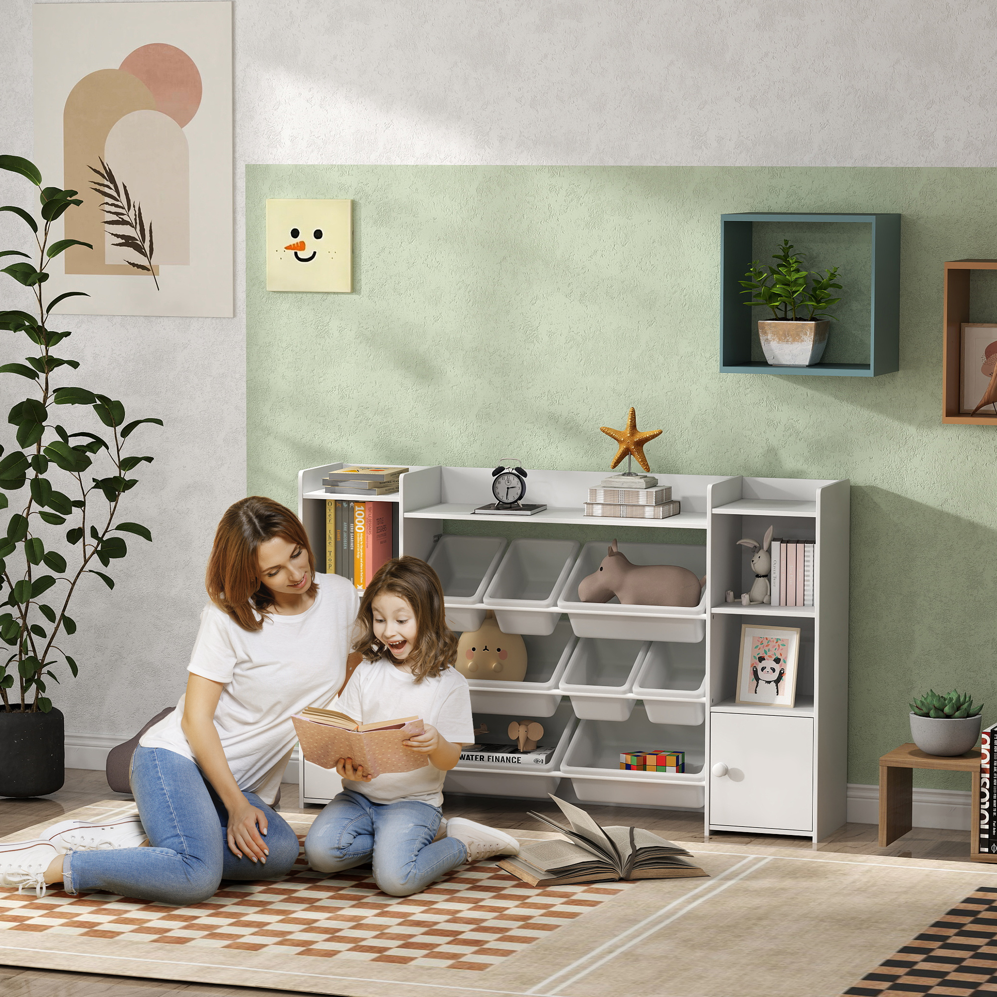 AIYAPLAY Kinder-Opbergrek voor Speelgoed en Boeken, voor Overzichtelijk Opruimen, 8 Verwijderbare Boxen, Wit
