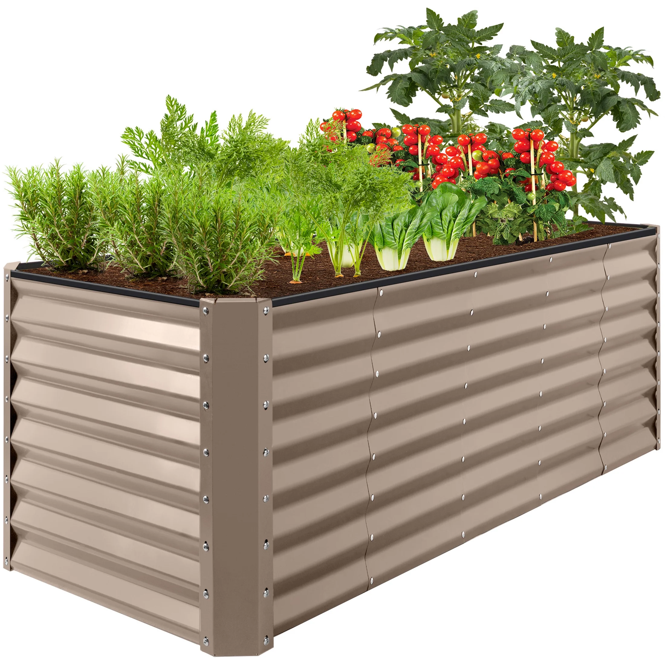 Best Choice Products Verhoogde Metalen Plantenbak voor Buiten �C 240x60x60 cm �C Plantenbak voor Groenten, Bloemen, Kruiden �C Taupe
