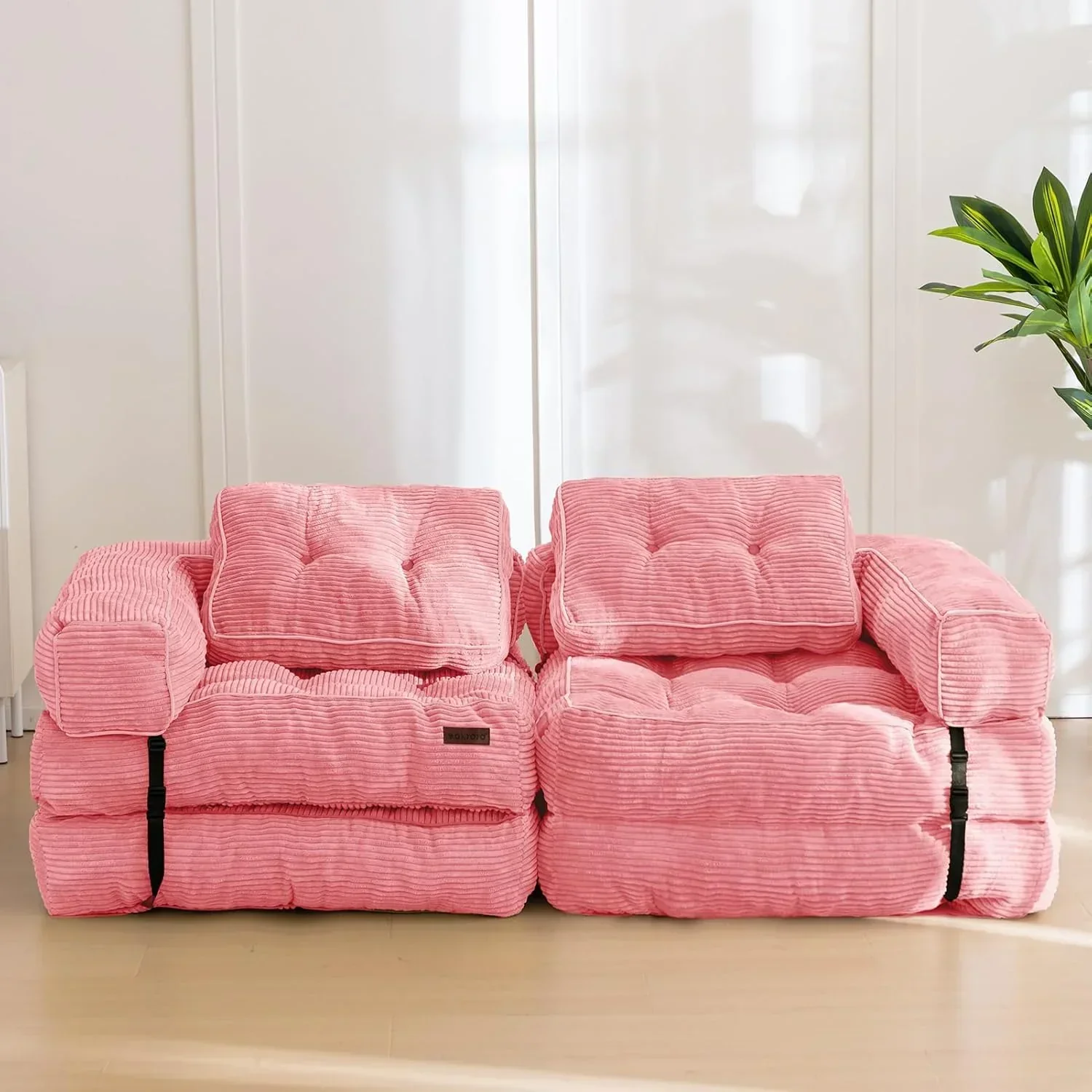 Folding Sofa Bed L-Shaped Convertible Sofa Bed with Armrests and Pillows