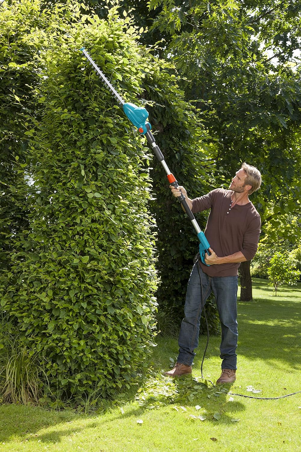 Gardena Telescoop-heggenschaar THS 500/48: Heggenschaar met 500 W, 3,5 m bereik, kantelbare kop en telescoopsteel, 48 cm meslengte, ergonomische handgreep en aanslagbescherming (8883-20)