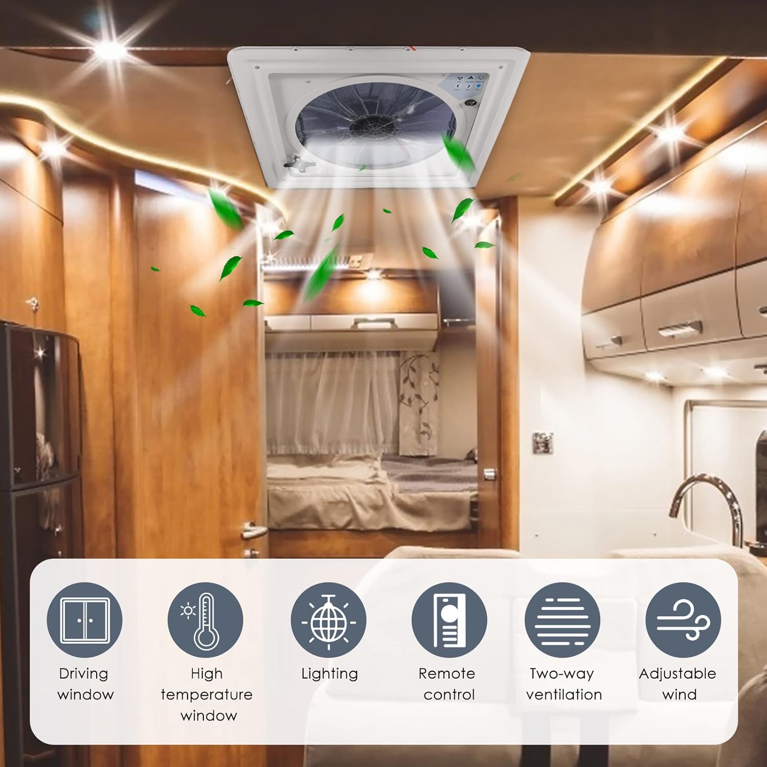 Hlieeosfcn Belüftung für Wohnmobil 40 * 40 cm RV Dachventilator 12V RV Dachventilator mit 3 Gänge einstellbare Windgeschwindigkeit,extrem geräuscharmer Dauerbelüftung RV 12V Remote,für Wohnmobile