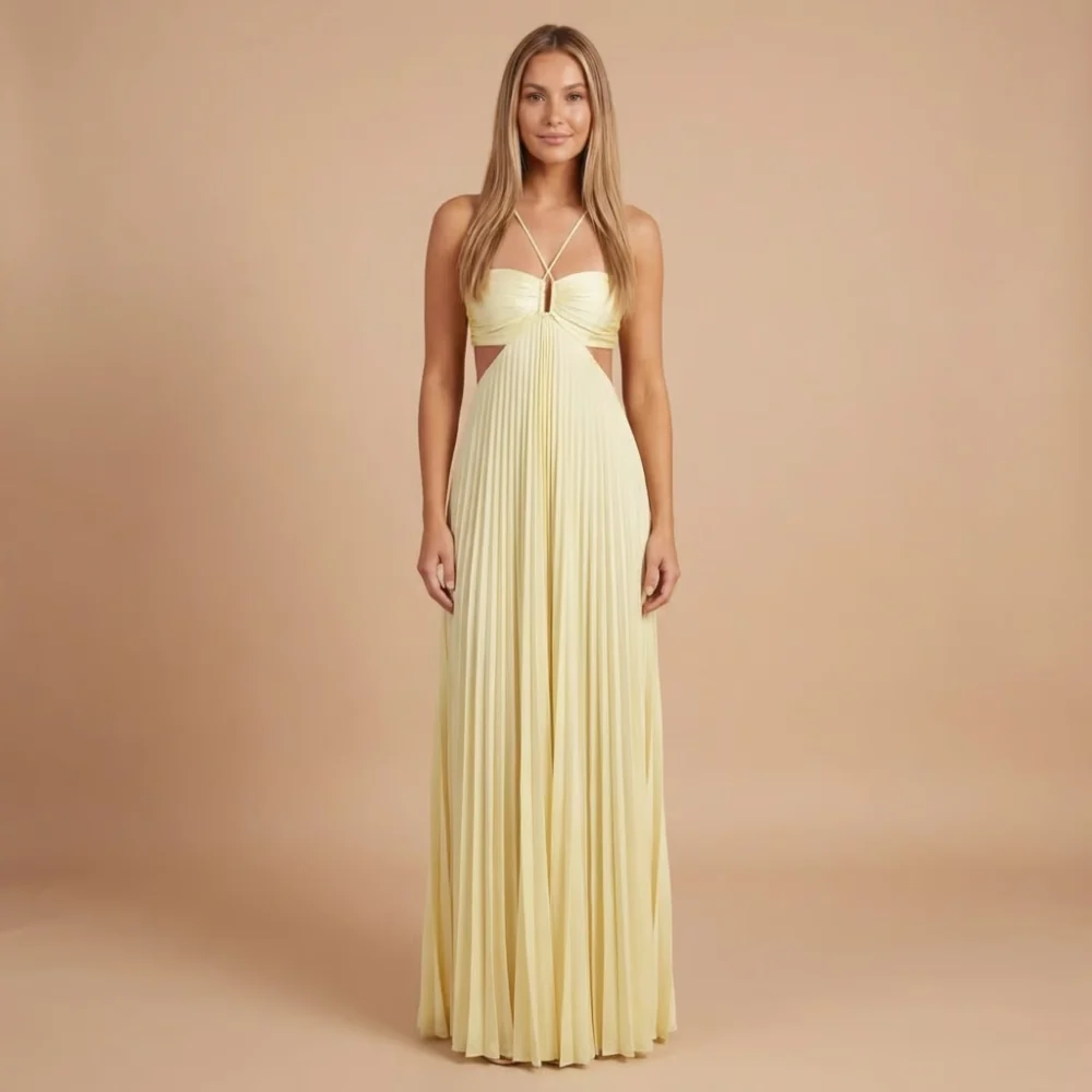 Plissiertes Neckholder-Maxikleid f��r Hochzeitsg?ste