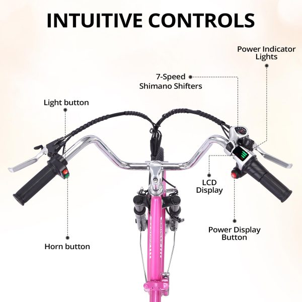 Electric Tricycle for Adults, 7 Speeds Folding Electric Trike, 24 Inch 3 Wheel Motorized Bicycle w/ 36V 10Ah Removable Battery, E Trikes with Large Basket, 330 Loading Capacity, 250W Motor, Pink