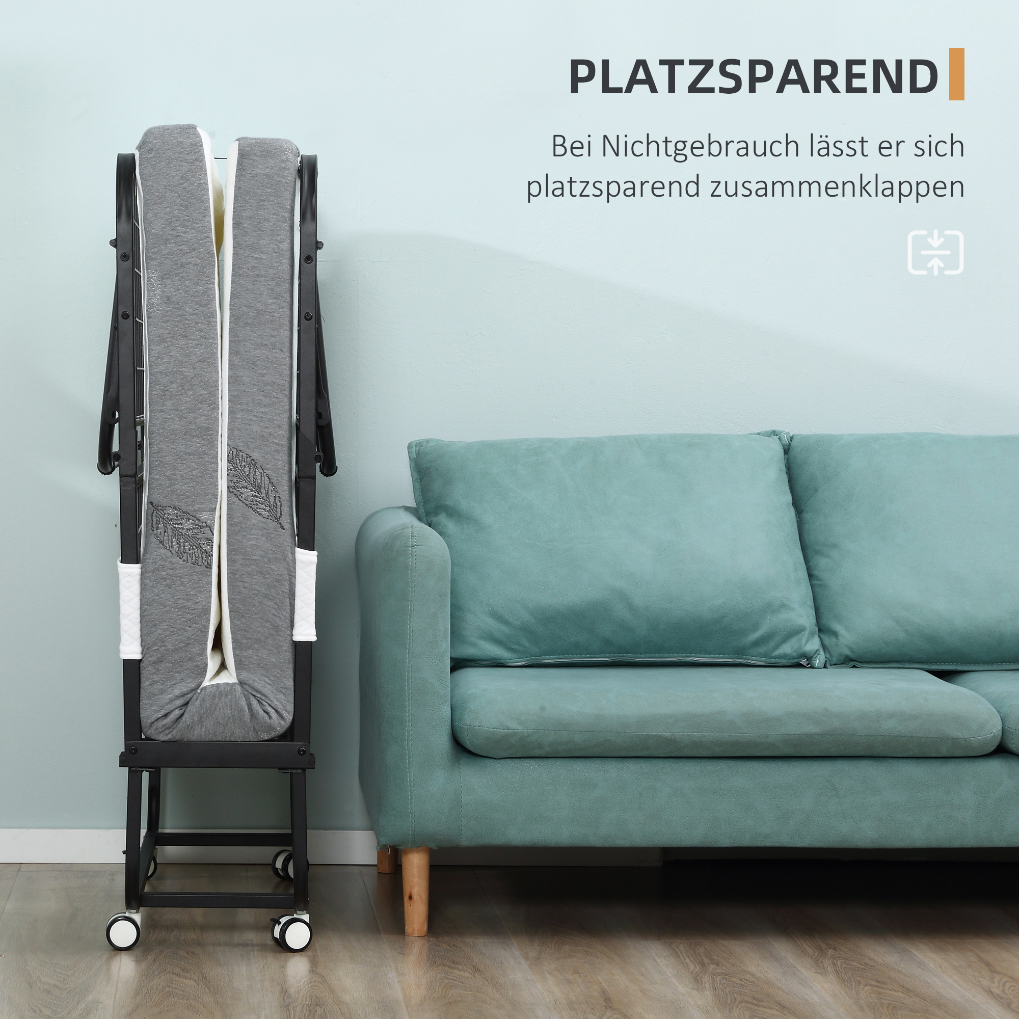 Opklapbaar bed 1 persoons met wielen verstelbaar, tot 150 kg, wit + zwart, 200 x 75 x 42,5 cm | Aosom.nl