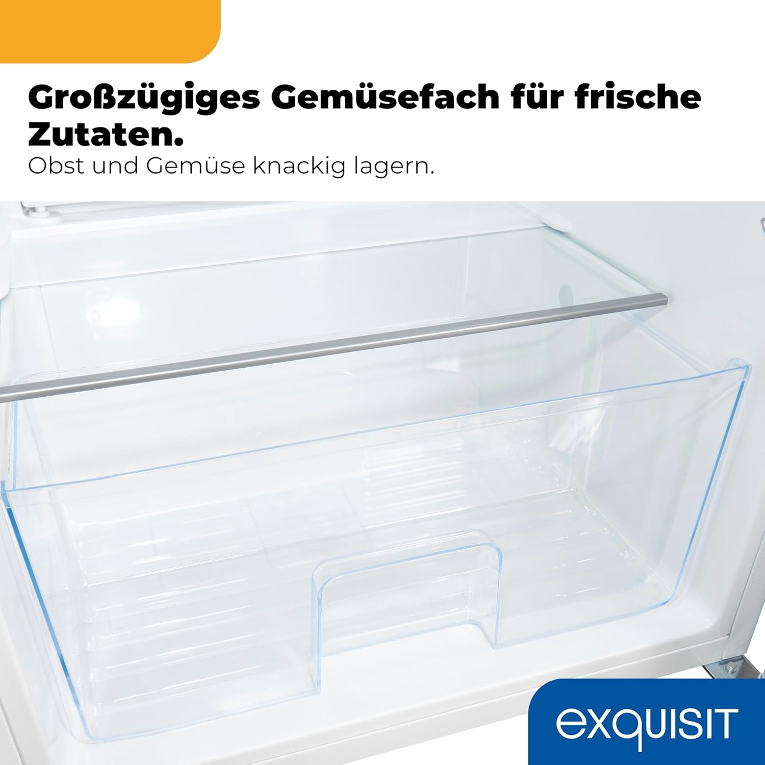 Exquisit Vollraumkühlschrank 133 l Nutzinhalt, Energieklasse E, 40 dB(A) kompakte Bauform, LED-Innenbeleuchtung, manuelle Temperaturregelung, Flaschenfach, Gemüseschublade KS516-V-H-010E weiss